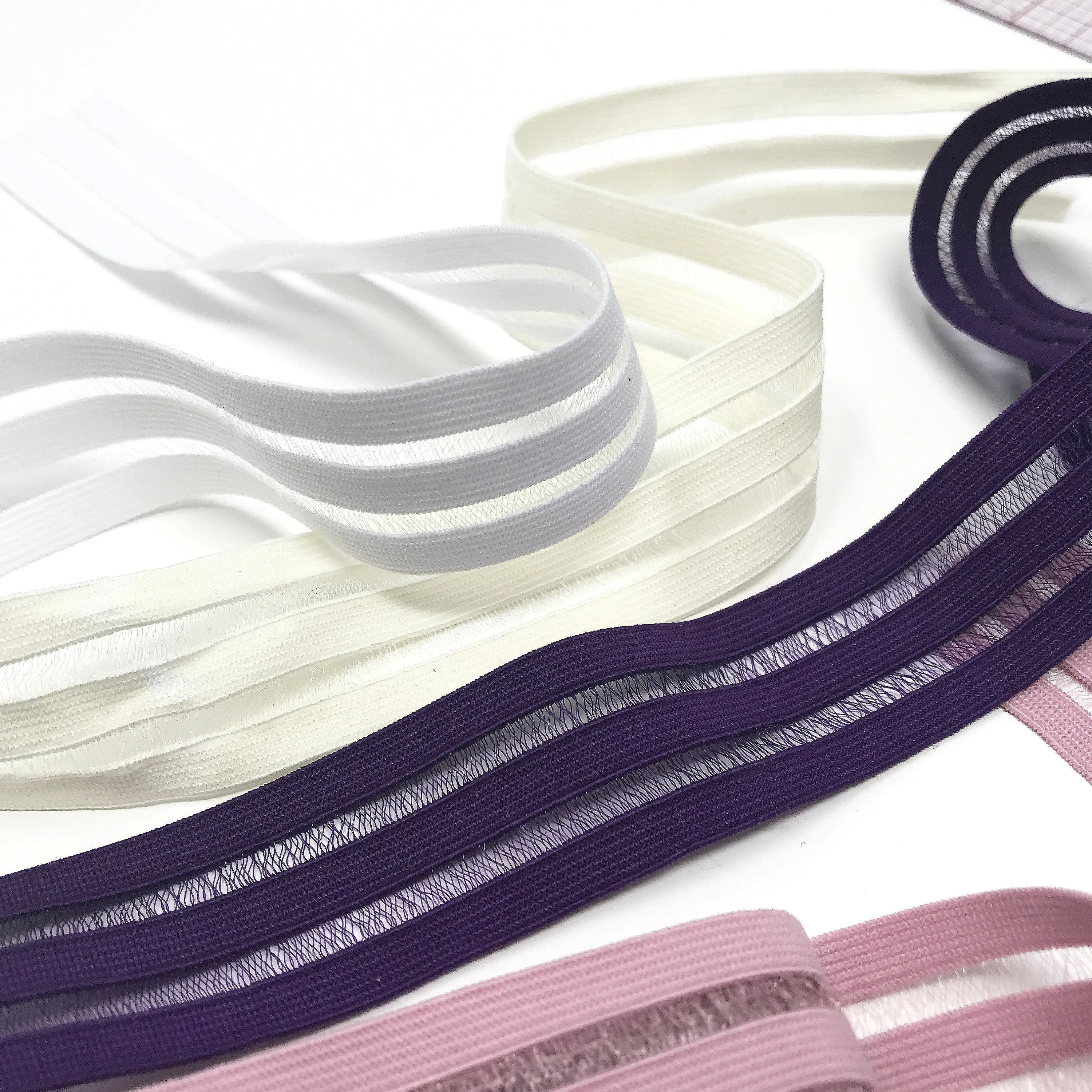 1 1/8" (30mm) Flat Elastic with Alternating Sheer Stripes, Stretch Trim- 2 Yards