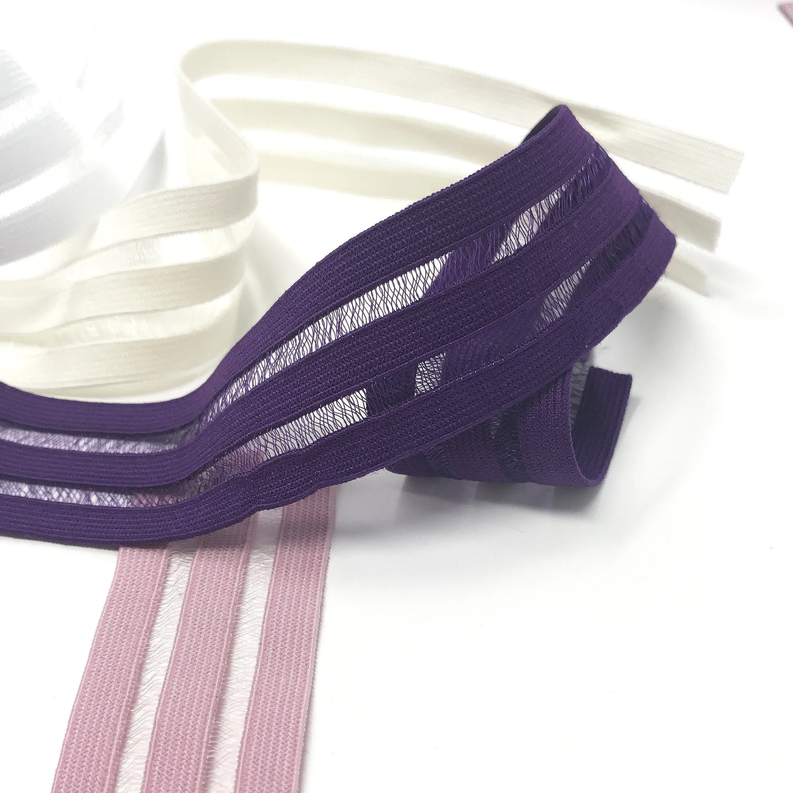 1 1/8" (30mm) Flat Elastic with Alternating Sheer Stripes, Stretch Trim- 2 Yards