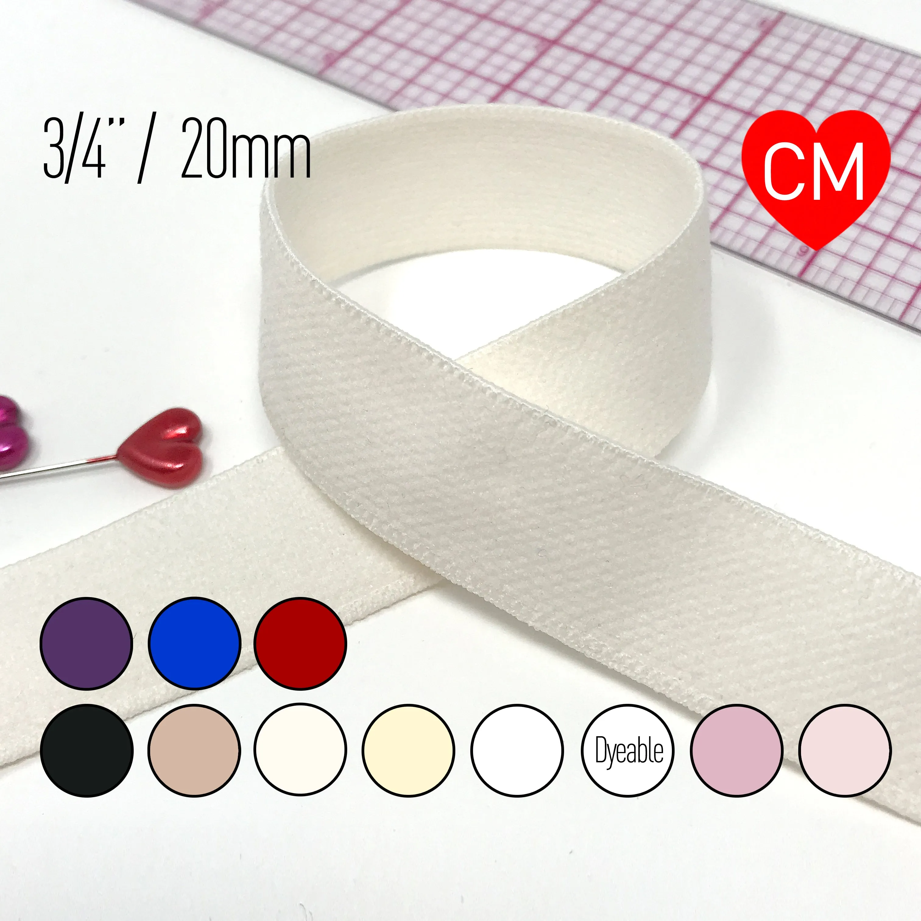 3/4" (20mm) Plush Soft Matte Elastic, Stretch Trim- 2 Yards