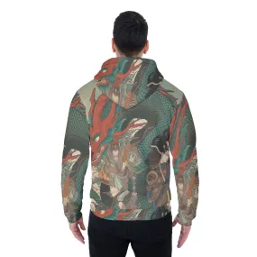 All-Over Print Men's Sherpa Fleece Zip Up Hoodie, Asian themed print, #25W