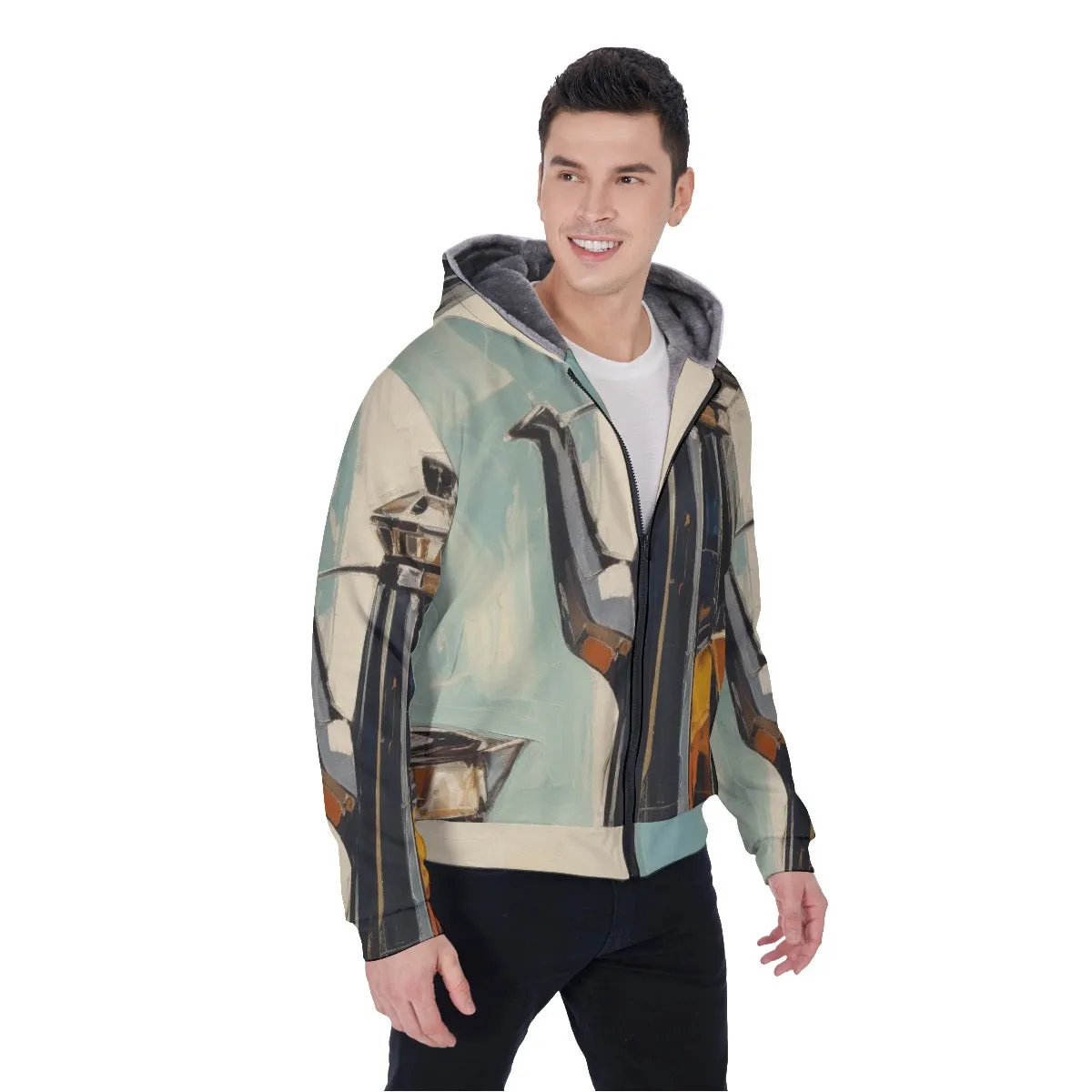 All-Over Print Men's Sherpa Fleece Zip Up Hoodie, coffee, themed, print, #25TT