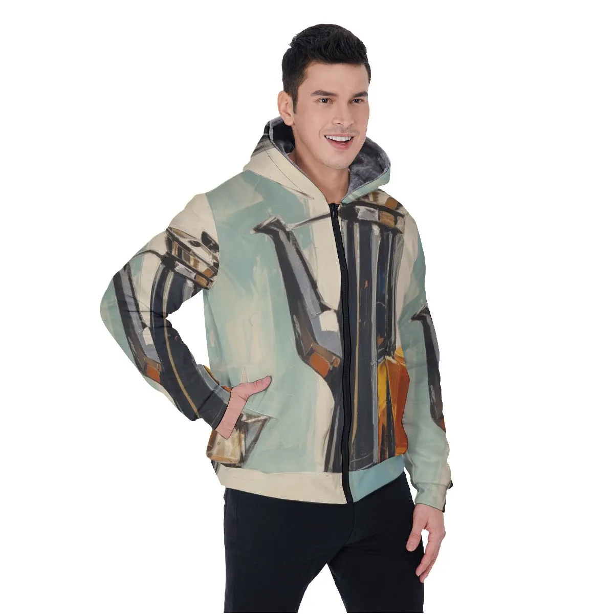 All-Over Print Men's Sherpa Fleece Zip Up Hoodie, coffee, themed, print, #25TT