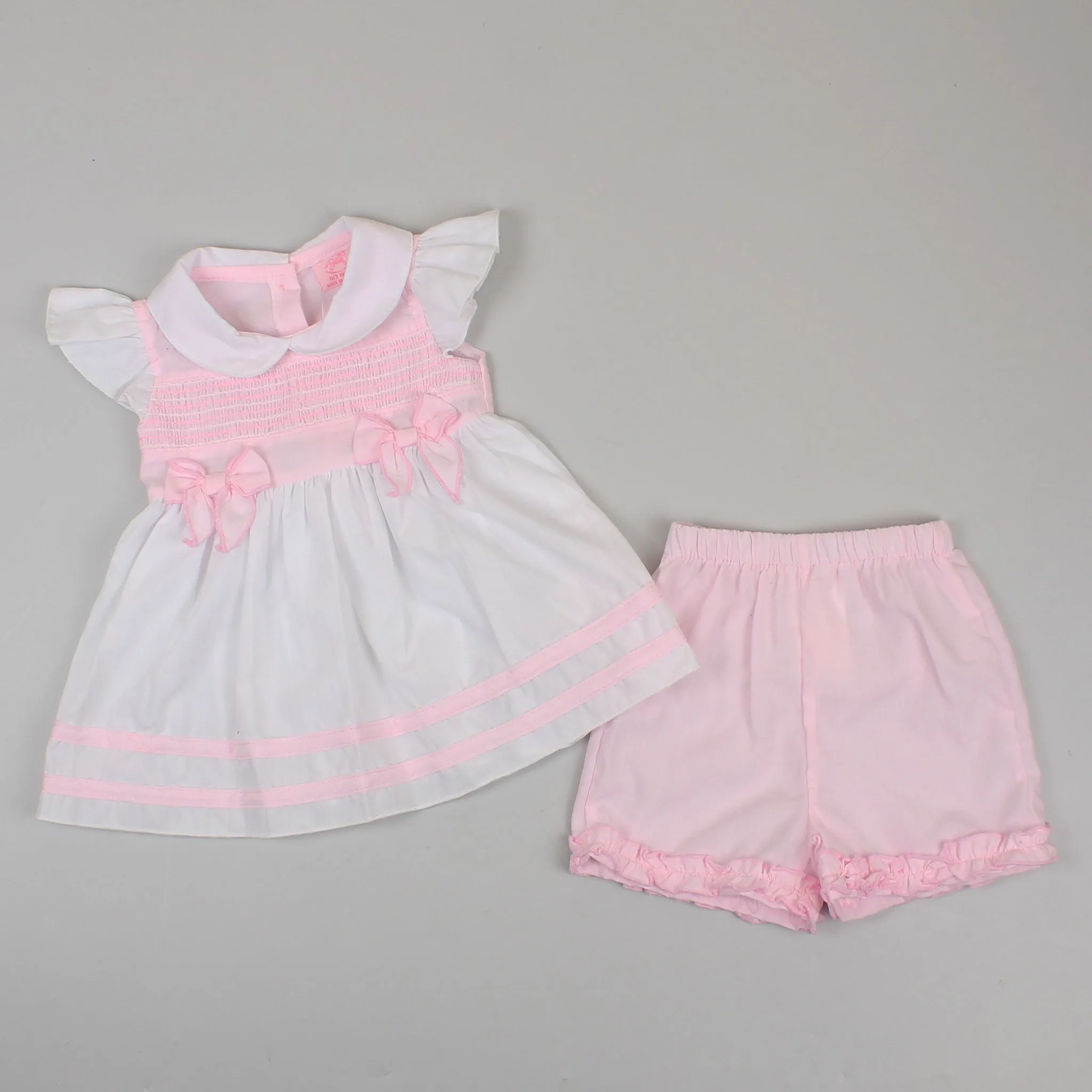 Baby Girls Set - White and Pink Dress with Shorts