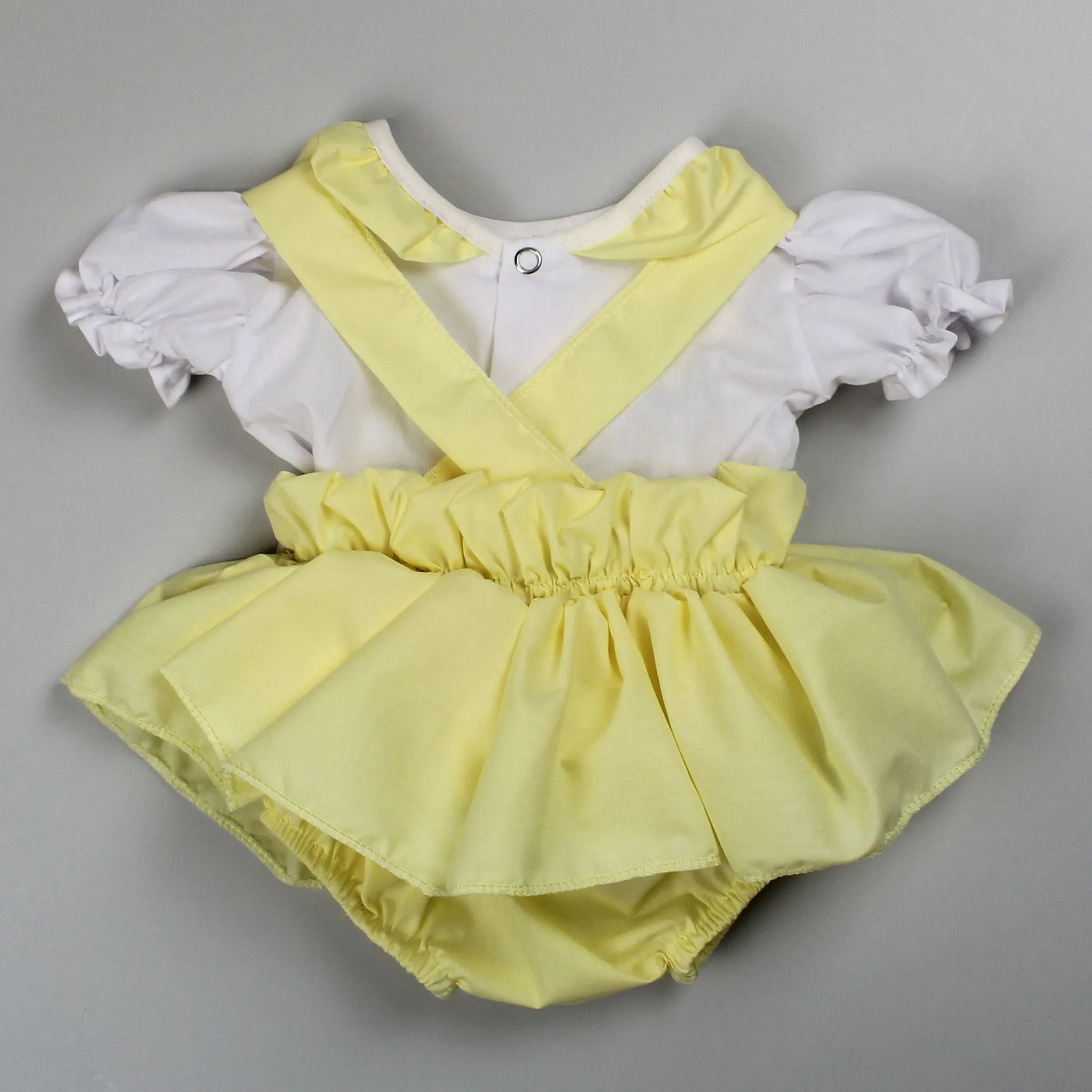 Baby Girls Summer Set - Frilly Pants with Braces and Shirt - Lemon