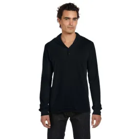 Bella   Canvas Men's Black Thermal Long-Sleeve Henley Hoodie