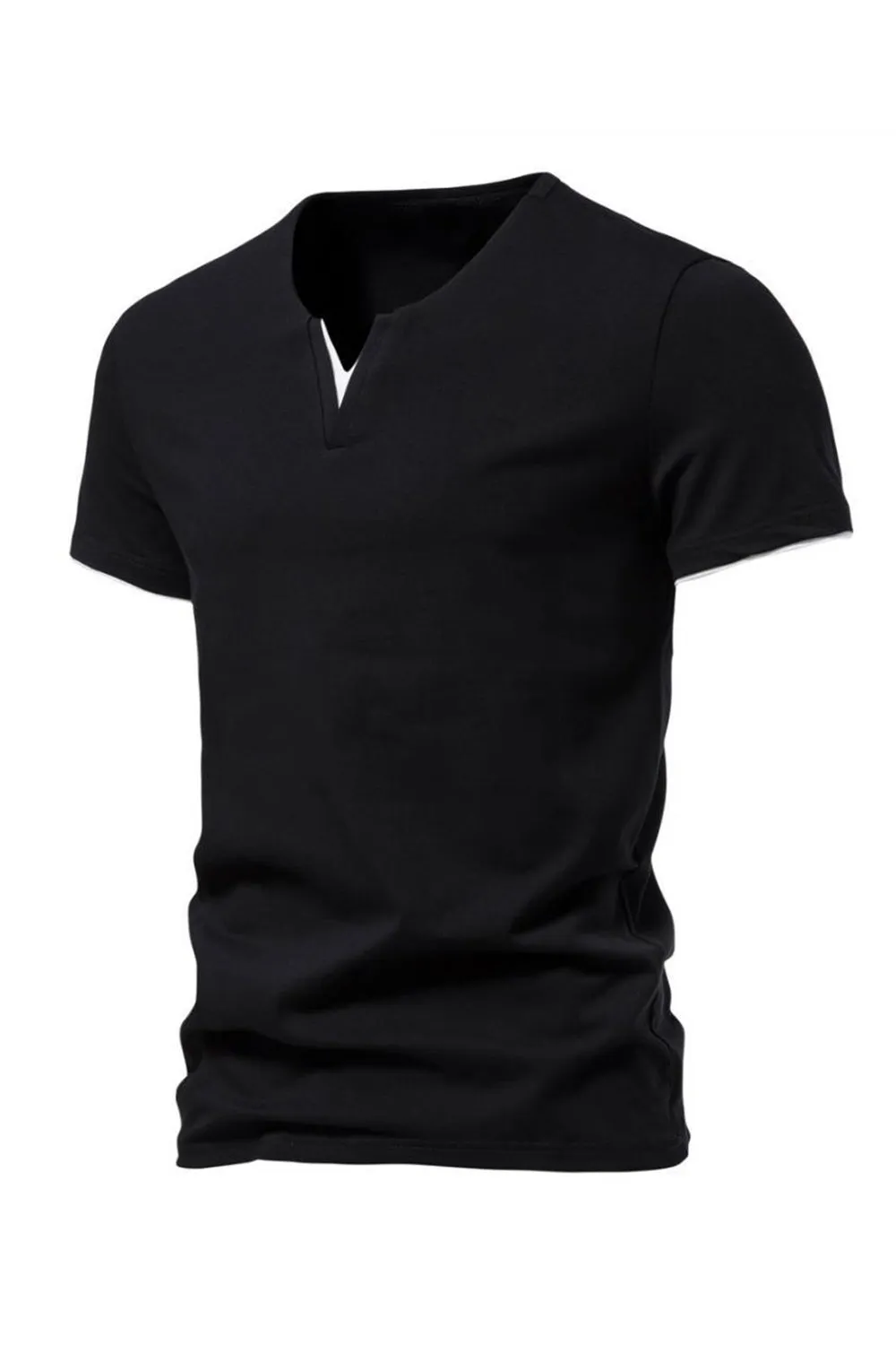 Black V-neck Short Sleeves Summer Men's Tops