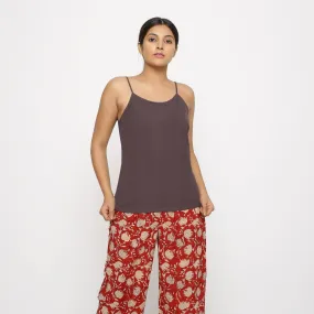 Brown Cotton Flax Relaxed Fit Spaghetti Top