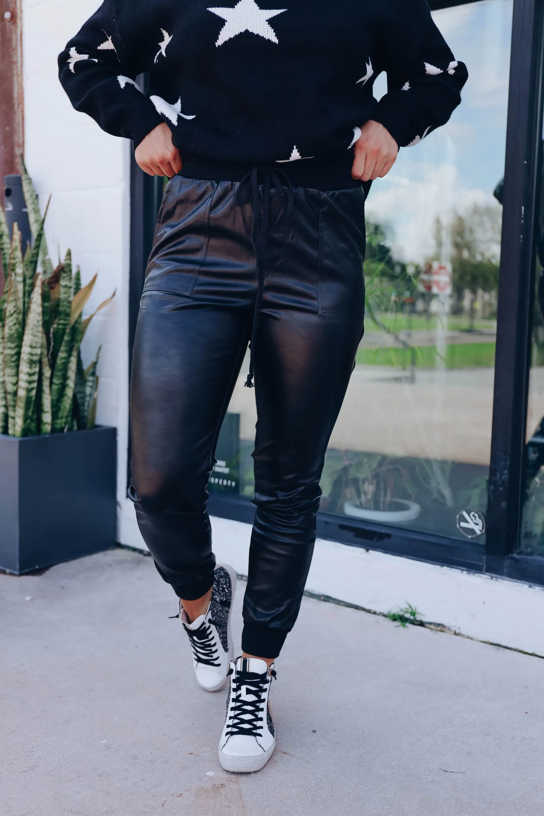 Cadence Faux Leather Joggers - Black