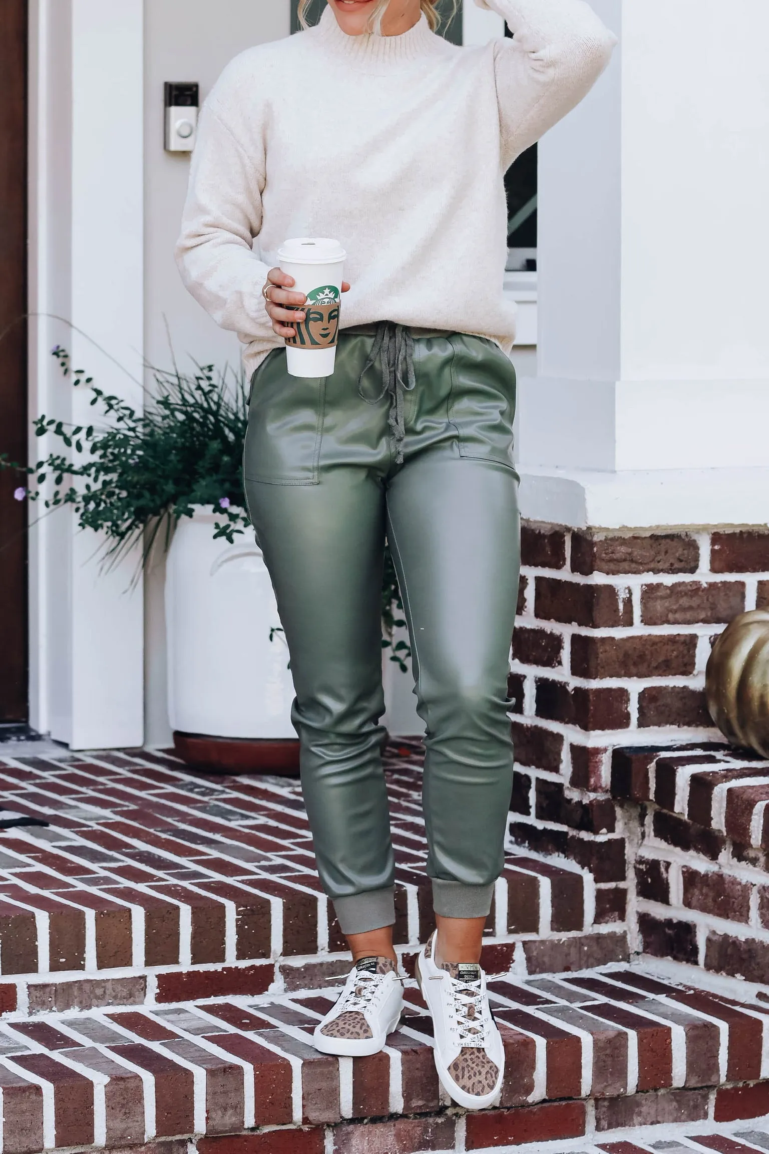 Cadence Faux Leather Joggers - Moss Green