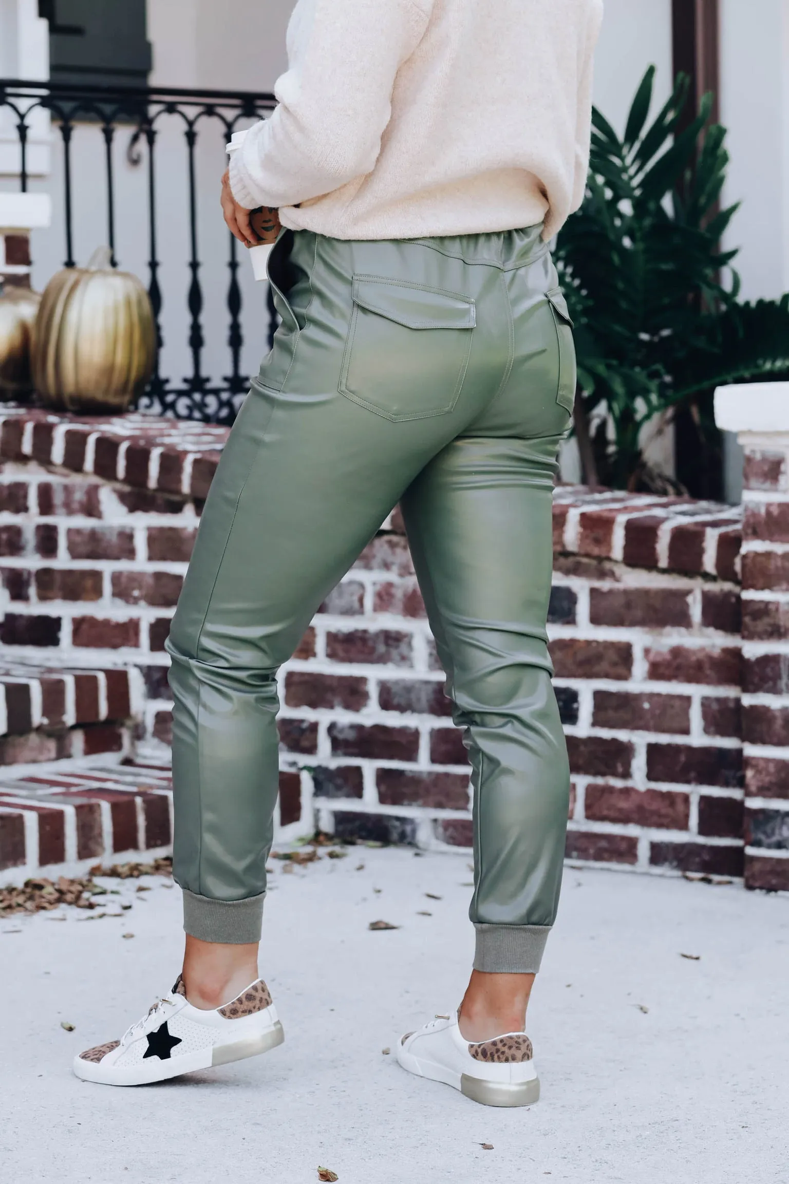 Cadence Faux Leather Joggers - Moss Green