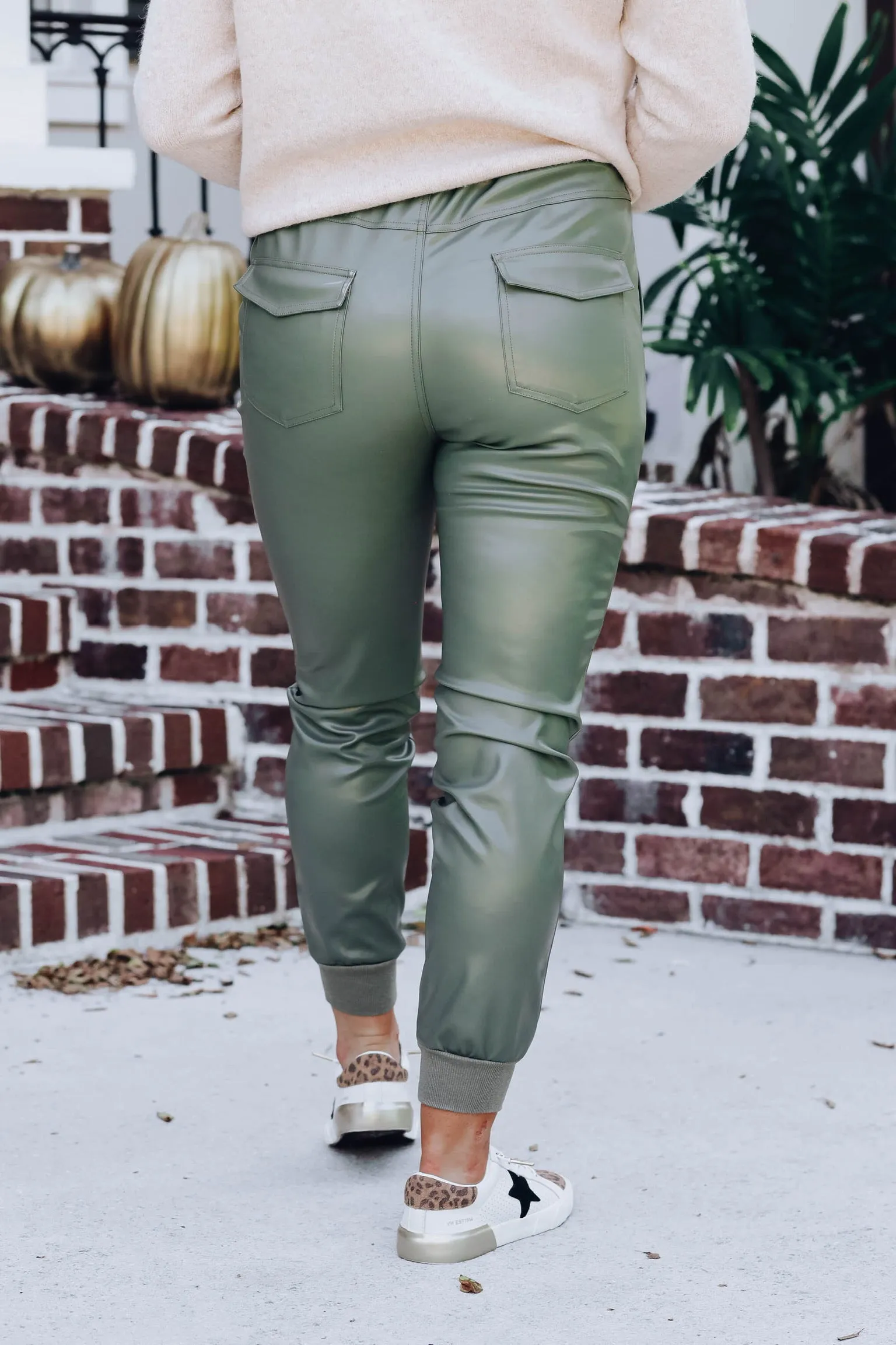 Cadence Faux Leather Joggers - Moss Green