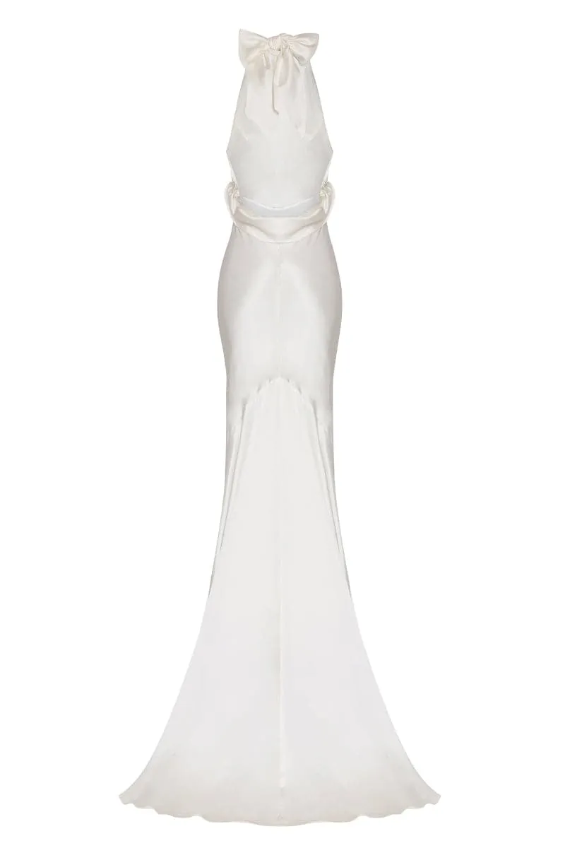 CALVA HIGH NECK WHITE GOWN