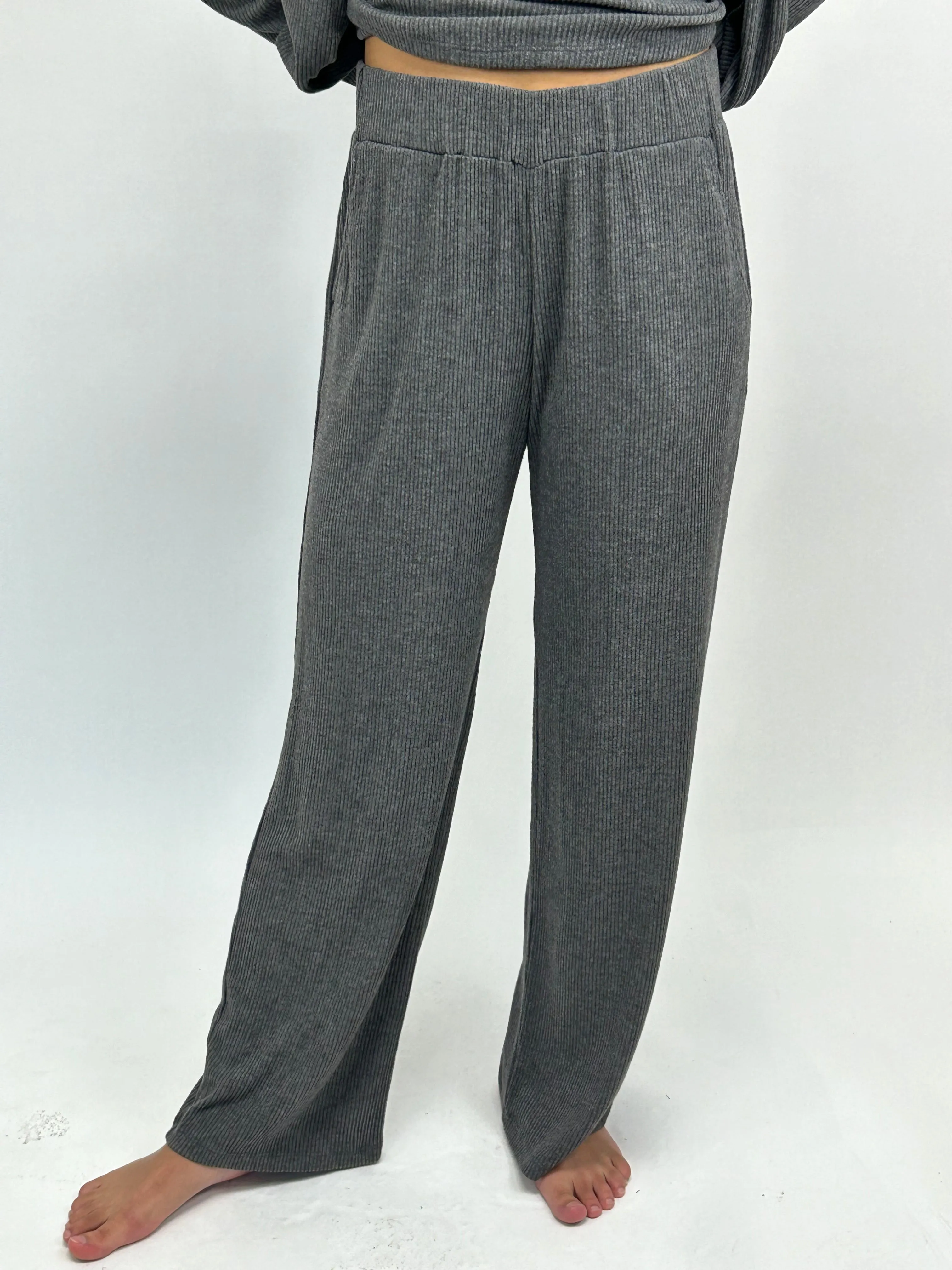 Cashmere Rib Pant - Charcoal