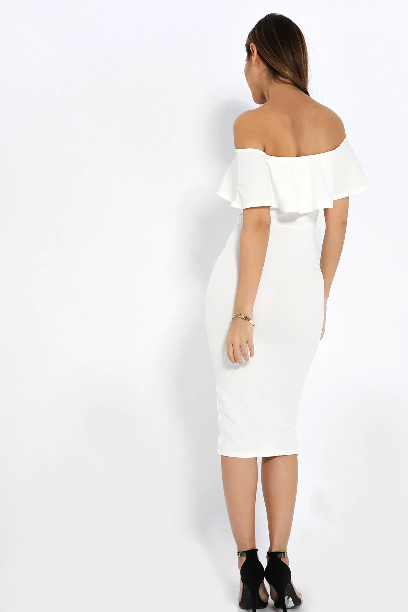 Cream Frilly Choker Midi Dress