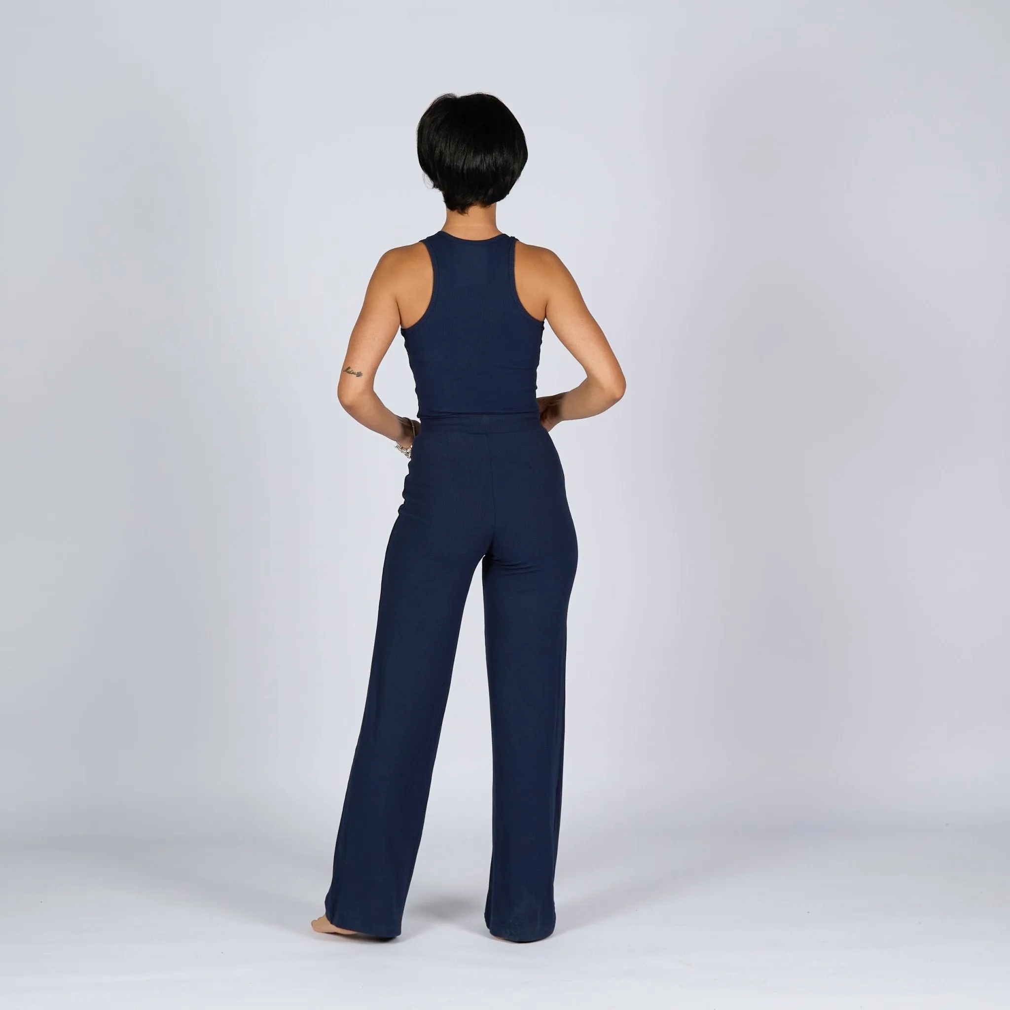 Dark Navy | Women Ribbed Wide Leg Lounge Pants