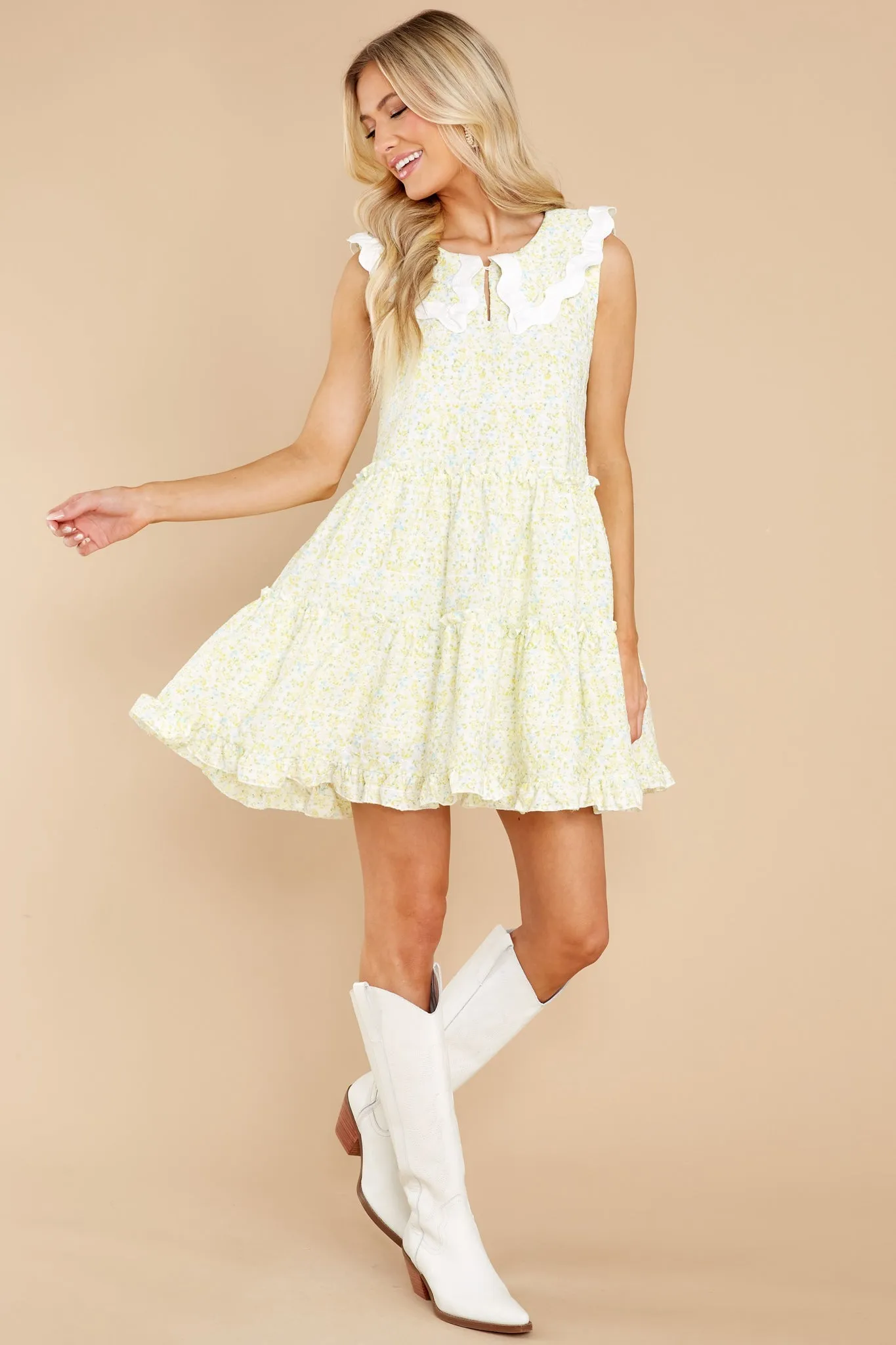 Delicate Gardens Yellow Floral Print Dress