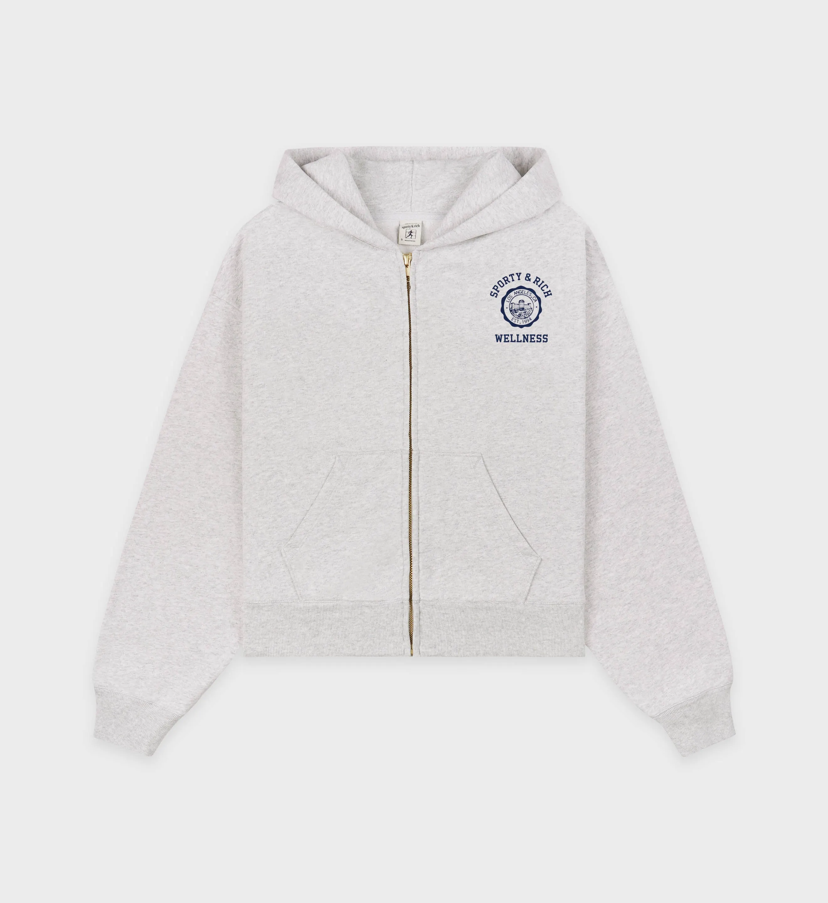 Emblem Cropped Zip Hoodie - Heather Gray/Navy