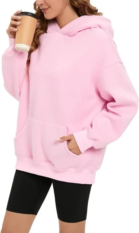 Famulily Ladies Oversized Hoodies Pullover Long Sleeve Sweatshirt Autumn Winter Thermal Fleece Tops with Pockets