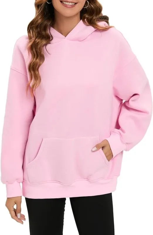 Famulily Ladies Oversized Hoodies Pullover Long Sleeve Sweatshirt Autumn Winter Thermal Fleece Tops with Pockets