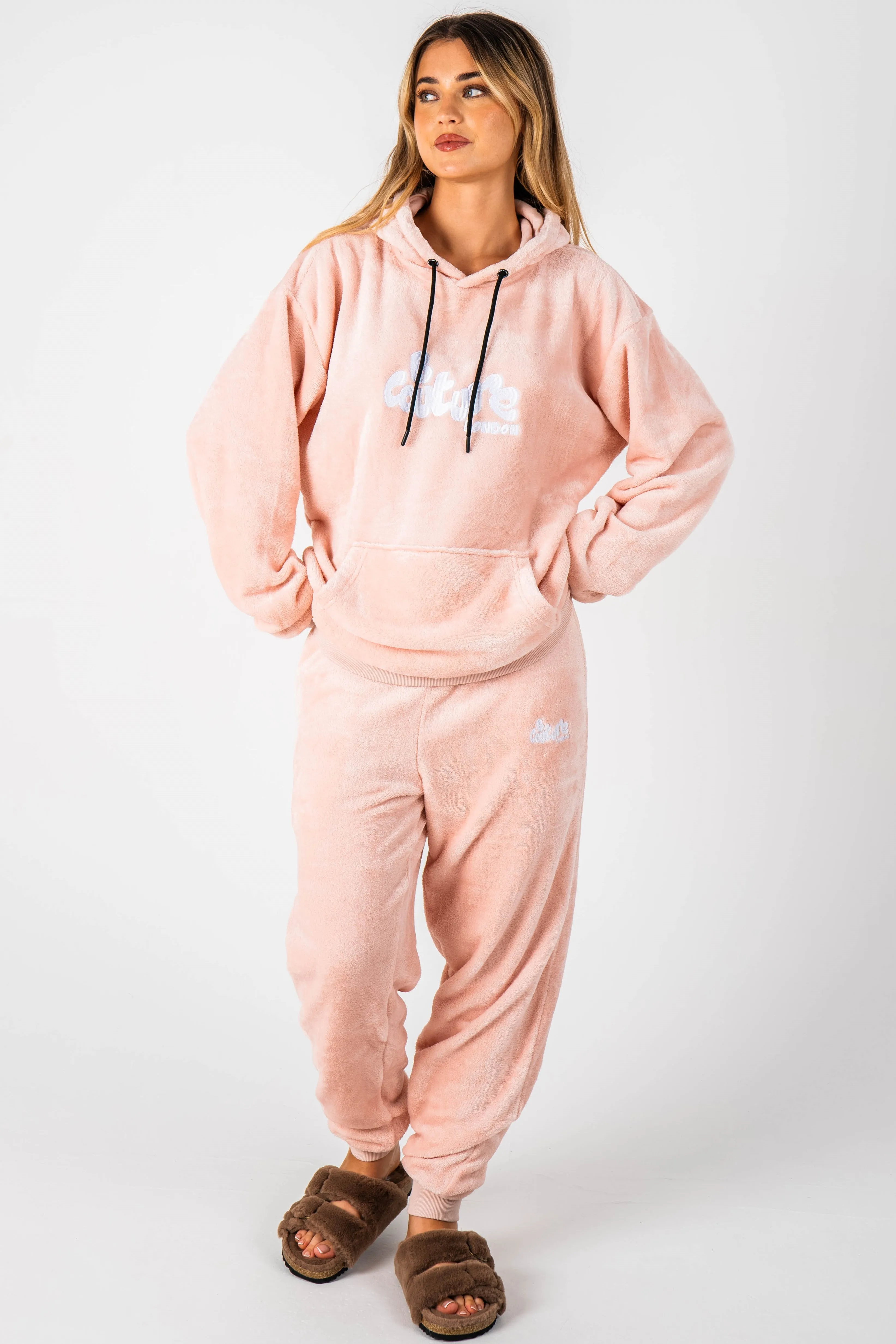 Fluffy Dressing Gown & PJ Set Bundle - Pink/Pink