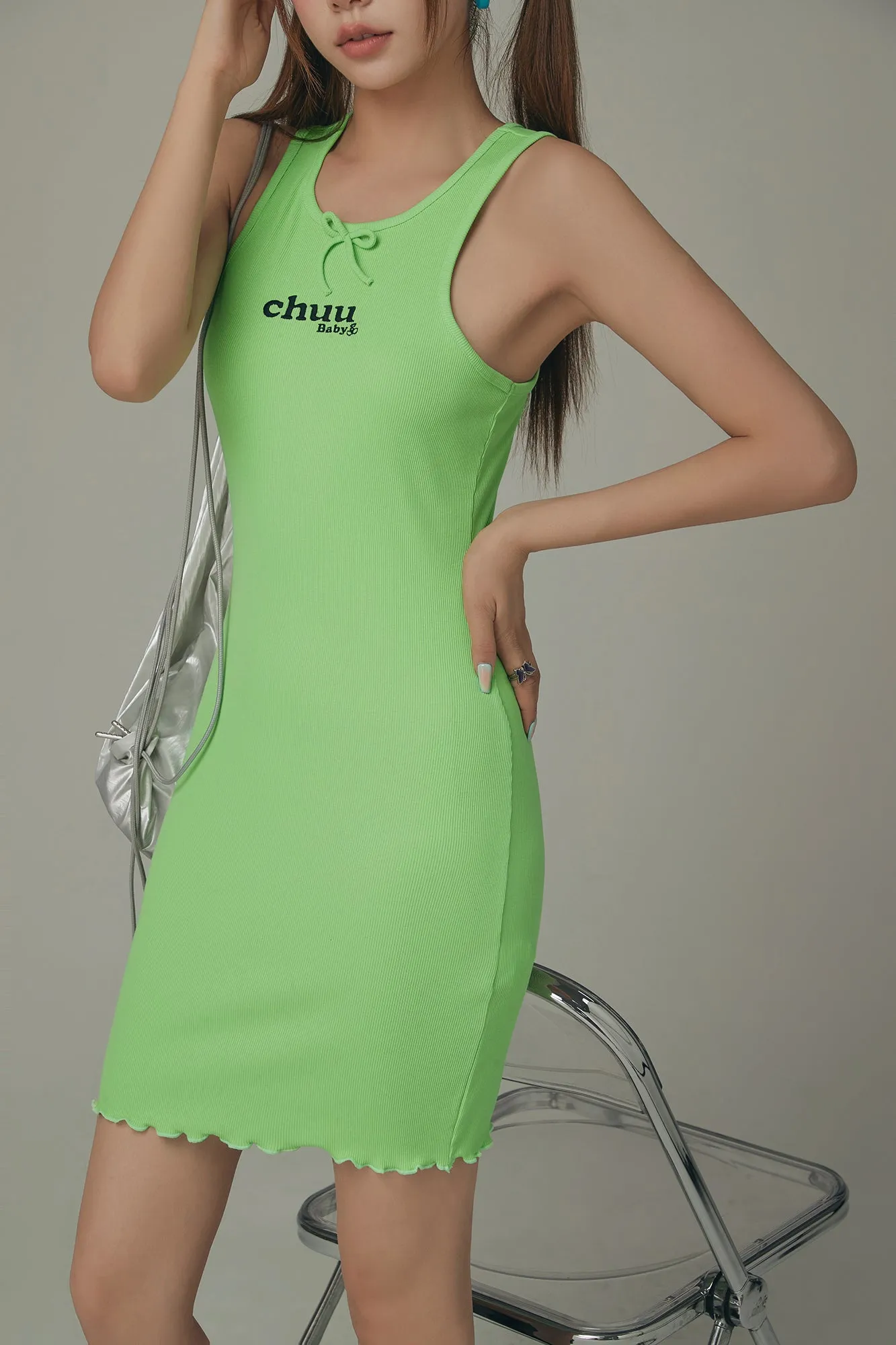 Frilly Hem Sleeveless Logo Mini Dress