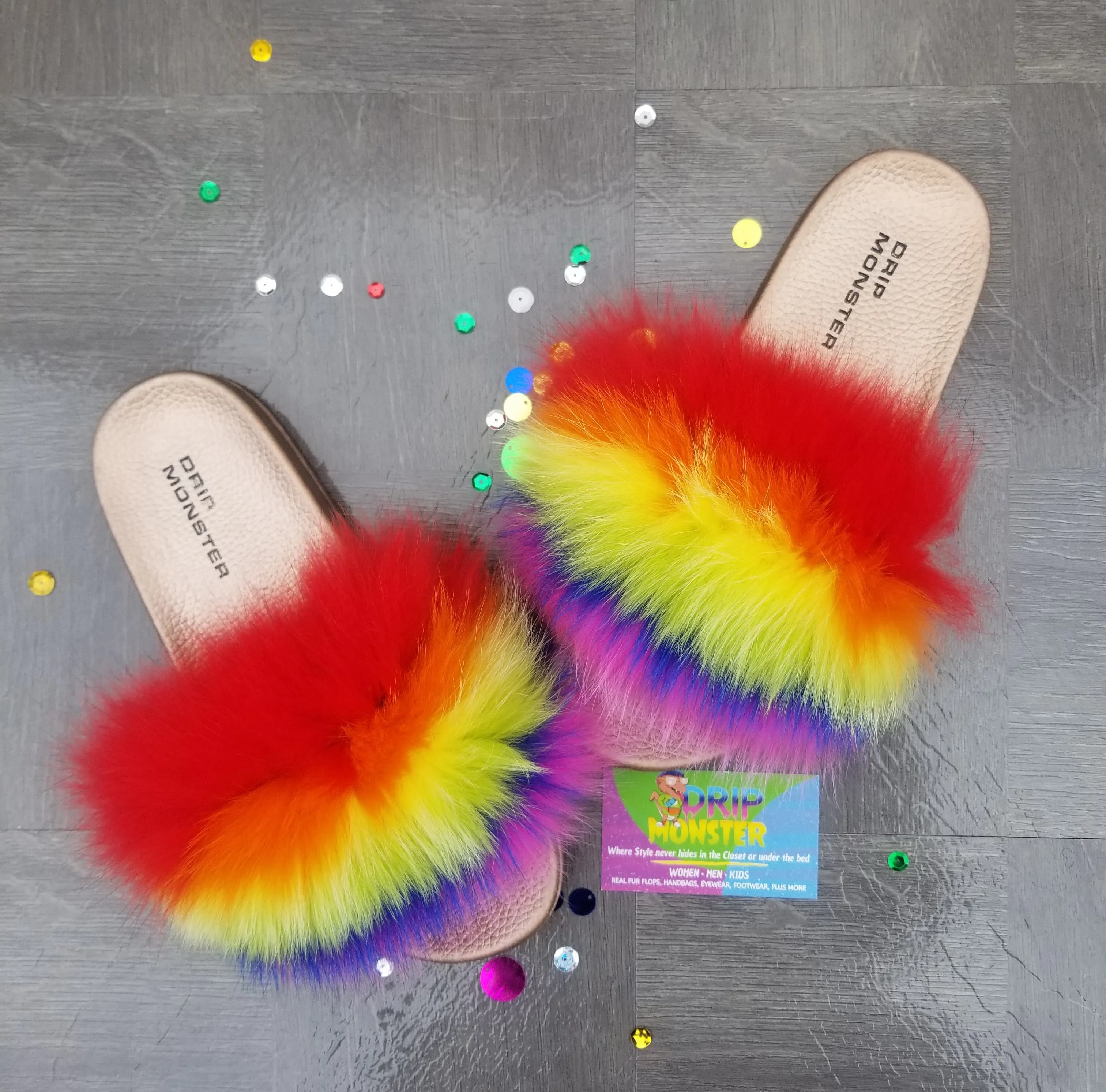 Fun "Wild Skittles" Women's Fluffy Fur Flops