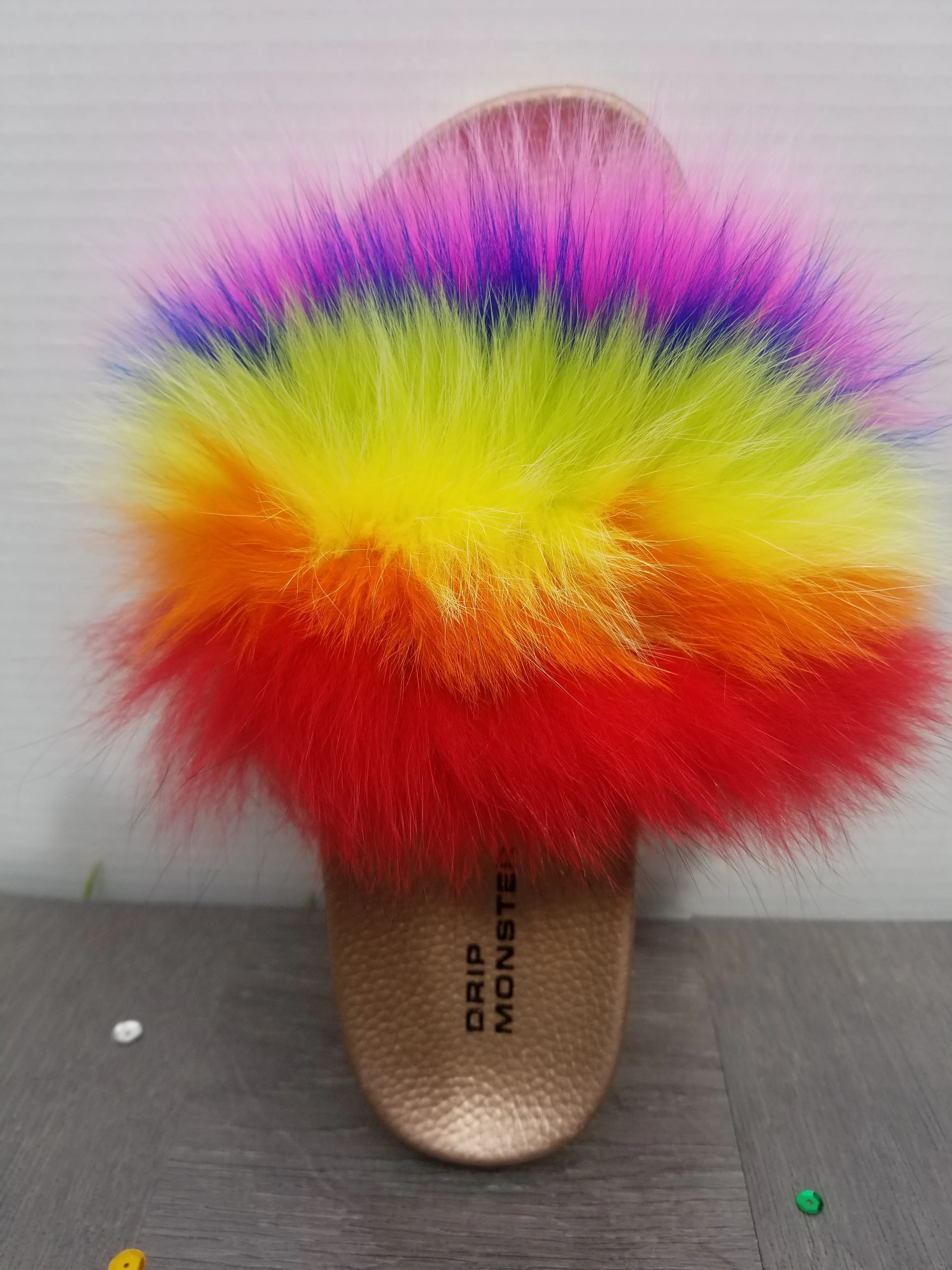 Fun "Wild Skittles" Women's Fluffy Fur Flops