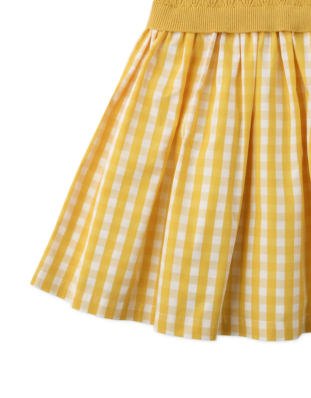 GIRLS POINTELLE BODICE DRESS WITH CHECKED TAFETTA BOTTOM