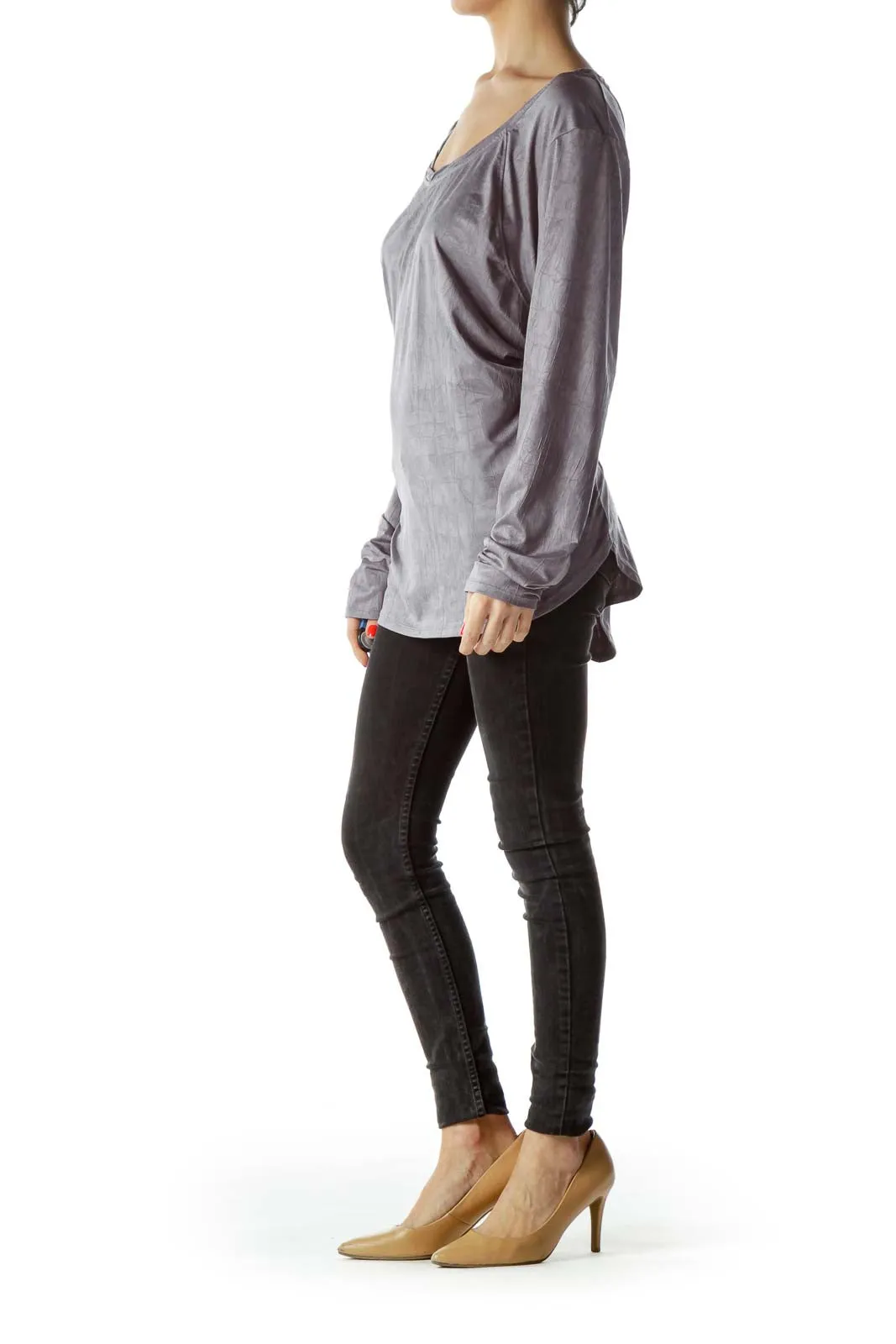 Gray Relaxed Fit Long Sleeve Top