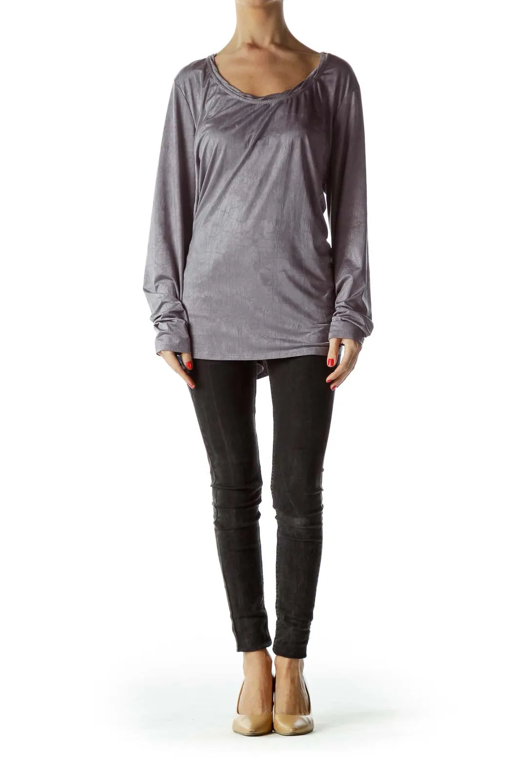 Gray Relaxed Fit Long Sleeve Top