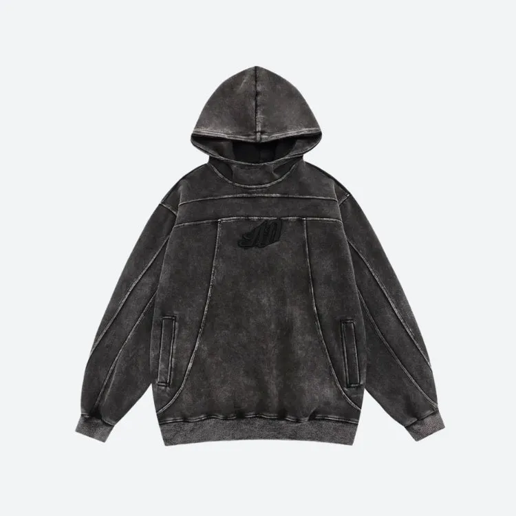 Grunge Dark Washed Embroidered Hoodie