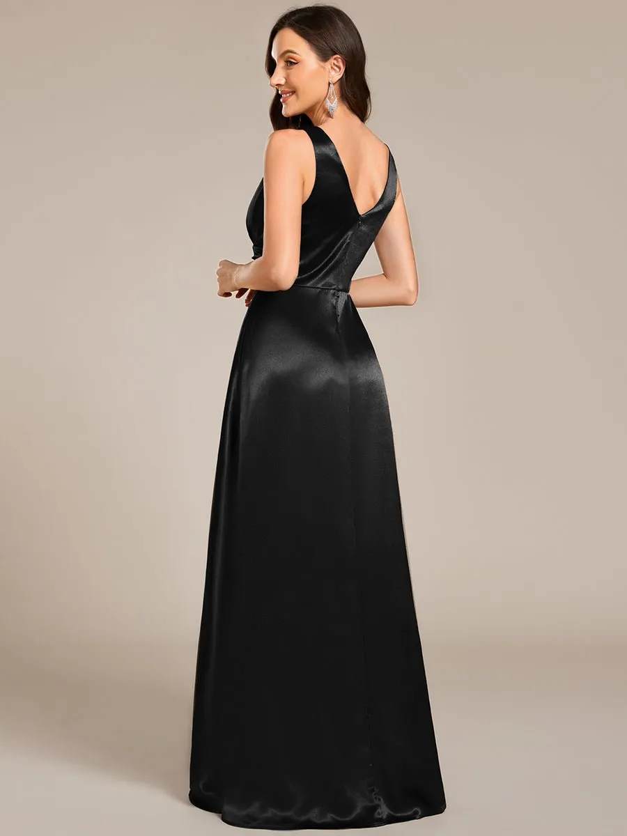 Heidi A line satin black wedding gown with pockets