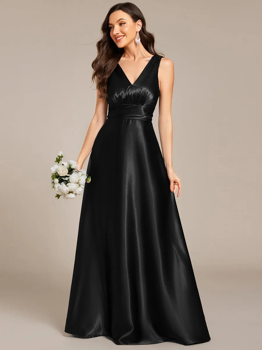 Heidi A line satin black wedding gown with pockets