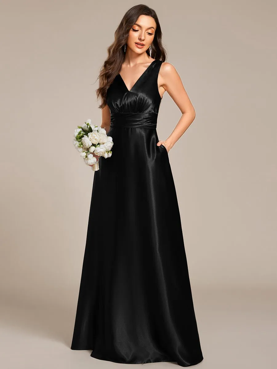 Heidi A line satin black wedding gown with pockets