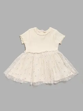 HOP Baby Cream Floral Embroidered Mesh Dress