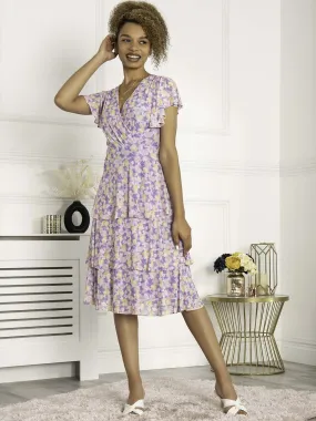 Jolie Moi Gabielle Tiered Midi Dress, Purple Floral