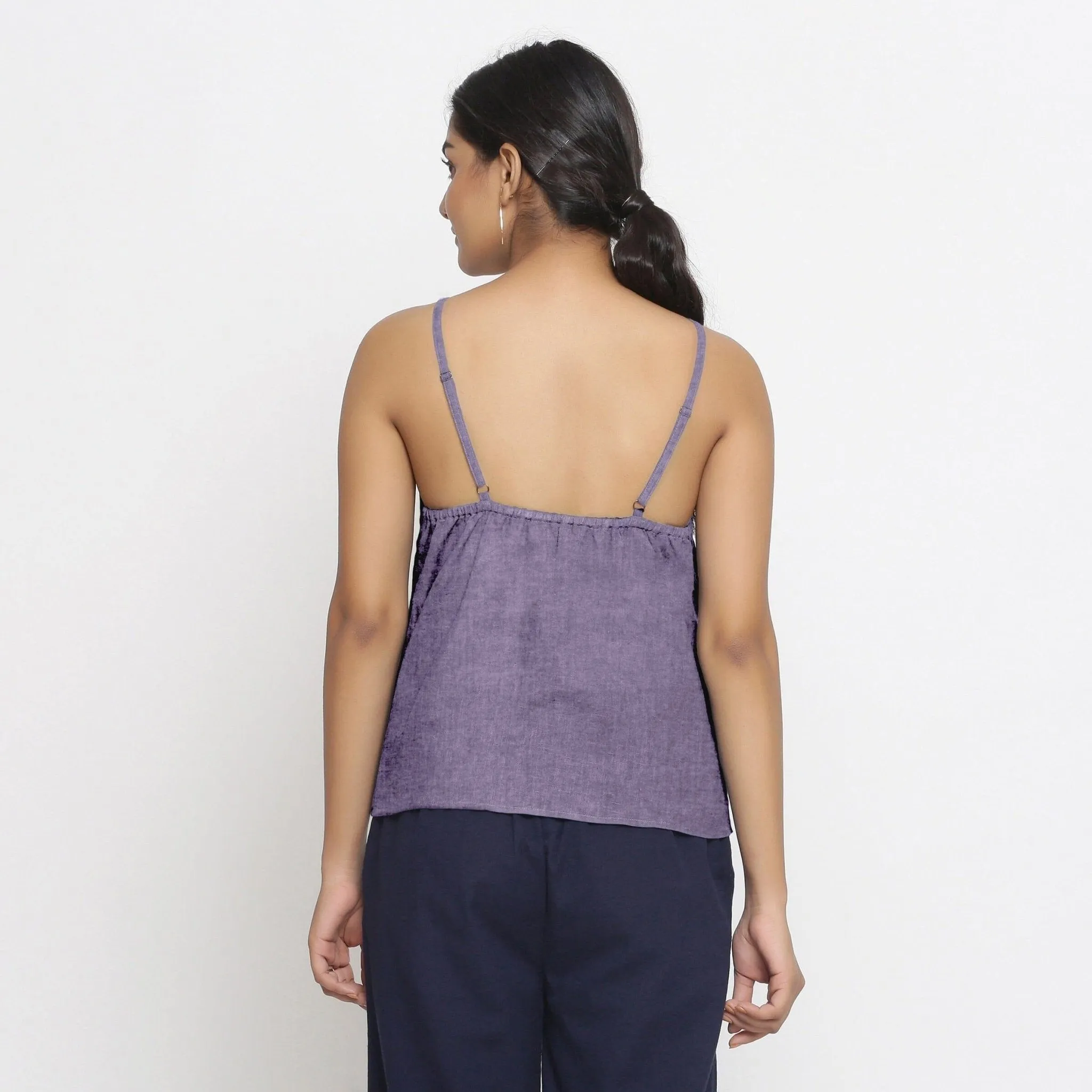 Lavender Cotton Linen Relaxed Fit Spaghetti Top