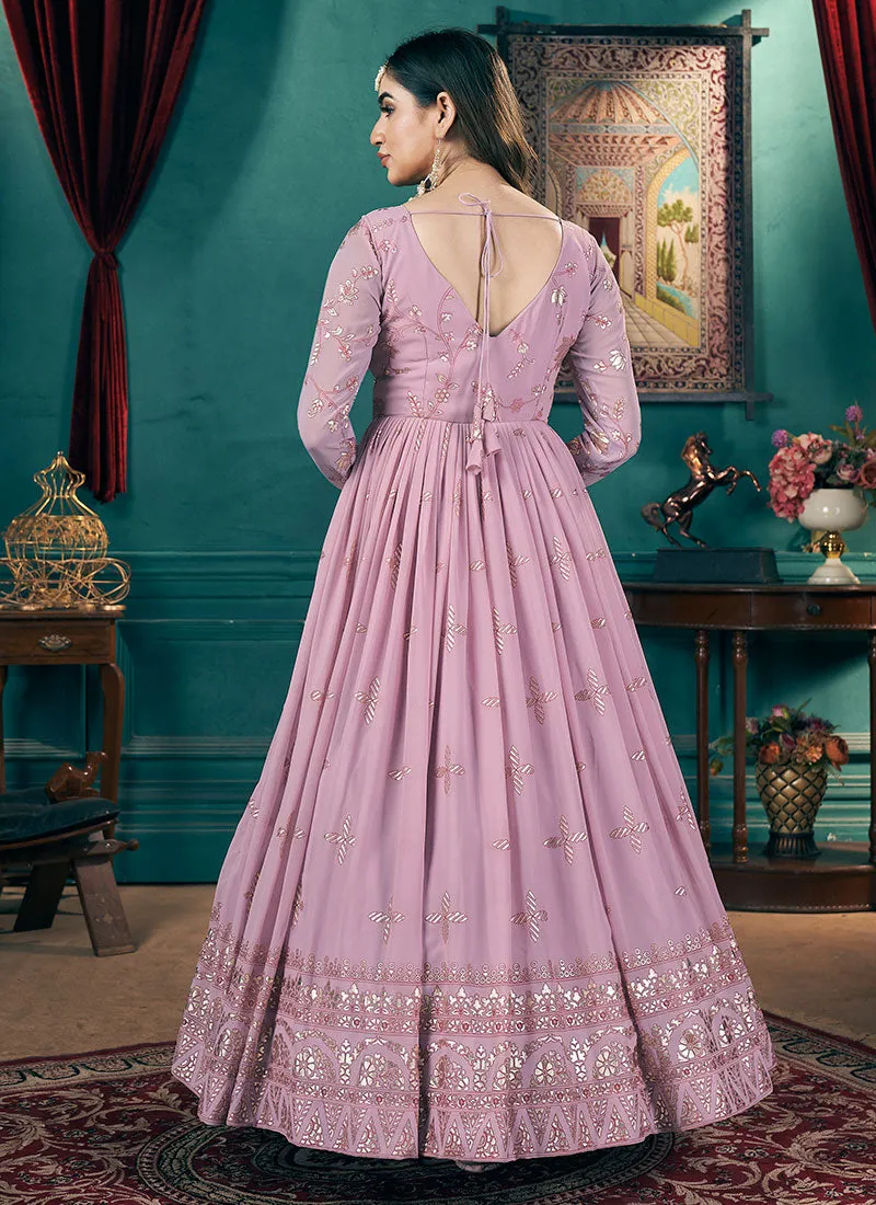 Lavender Metallic Foil Work Embellished Anarkali Suit