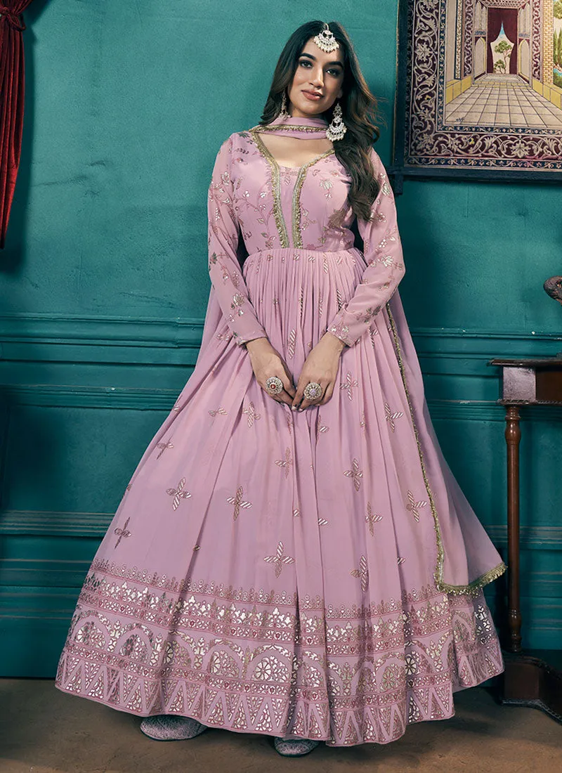 Lavender Metallic Foil Work Embellished Anarkali Suit