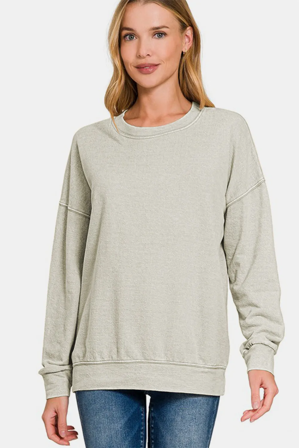 Light Grey Washed Dropped Shoulder Sweatshirt