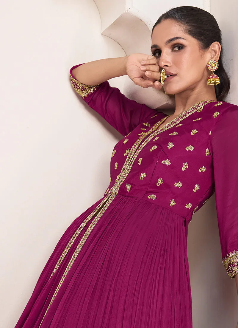 Magenta Sequence Embroidery Slit Style Anarkali Lehenga