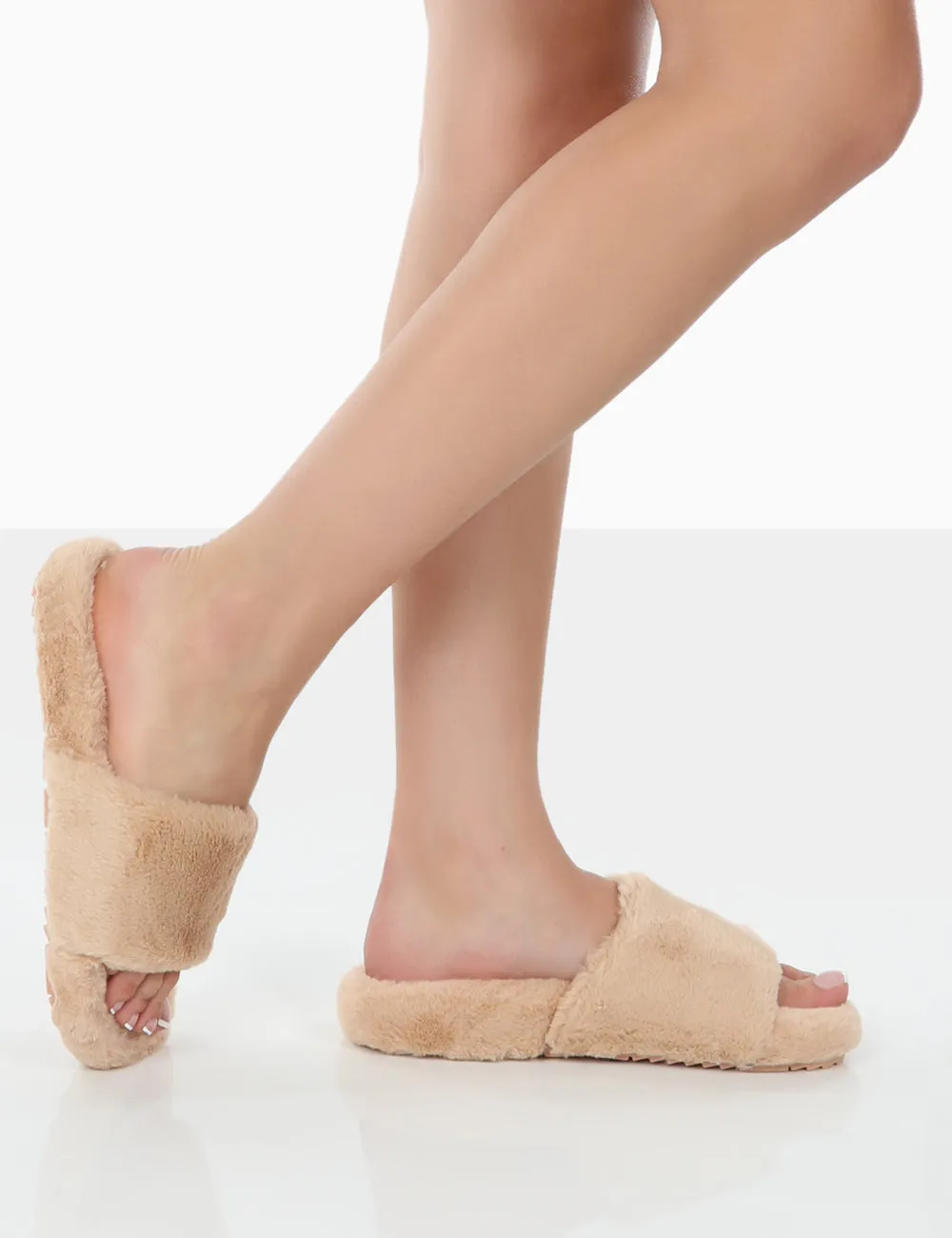 Namaste Beige Fluffy Faux Fur Slippers