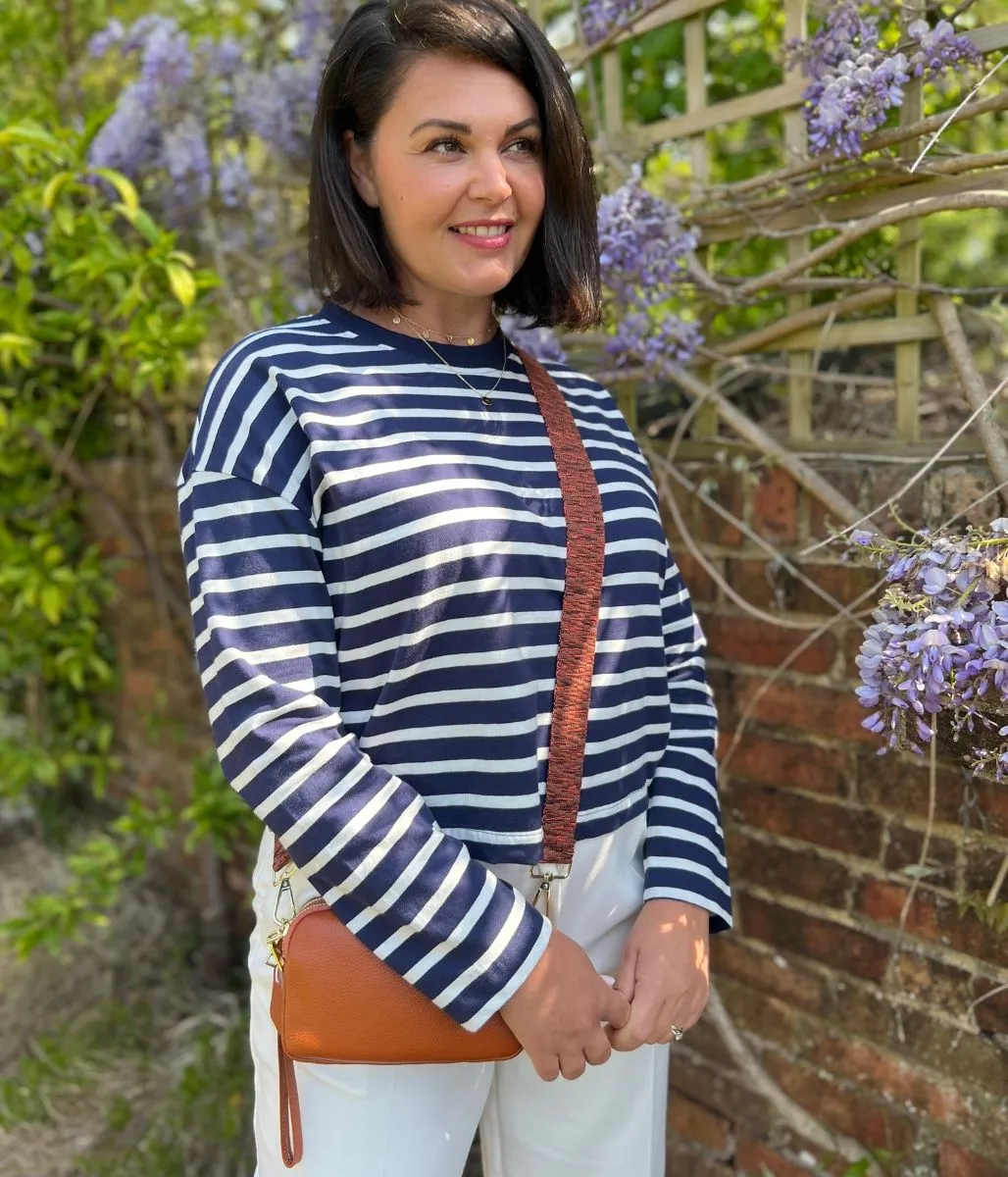 Navy Striped Relaxed Cotton Top