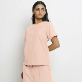 Pink Vegetable-Dyed Handspun Cotton Relaxed Fit Paneled Top