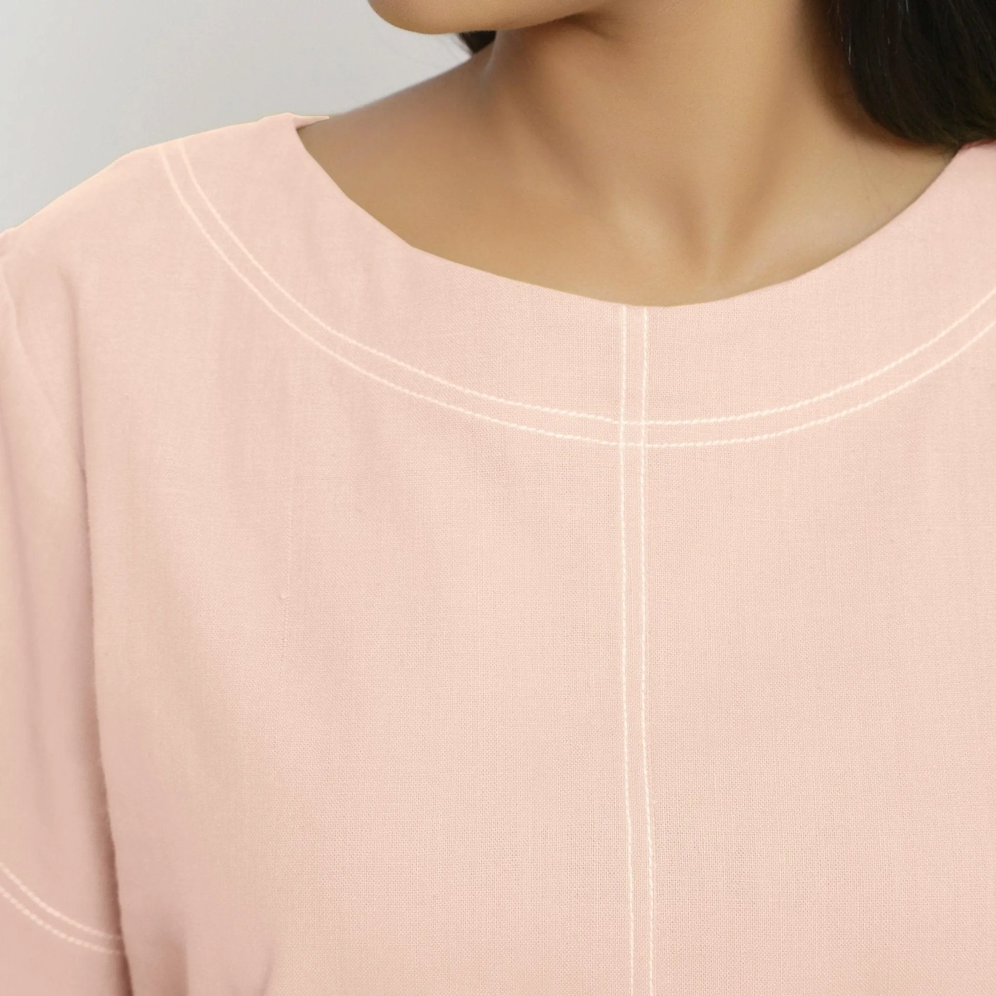 Pink Vegetable-Dyed Handspun Cotton Relaxed Fit Paneled Top