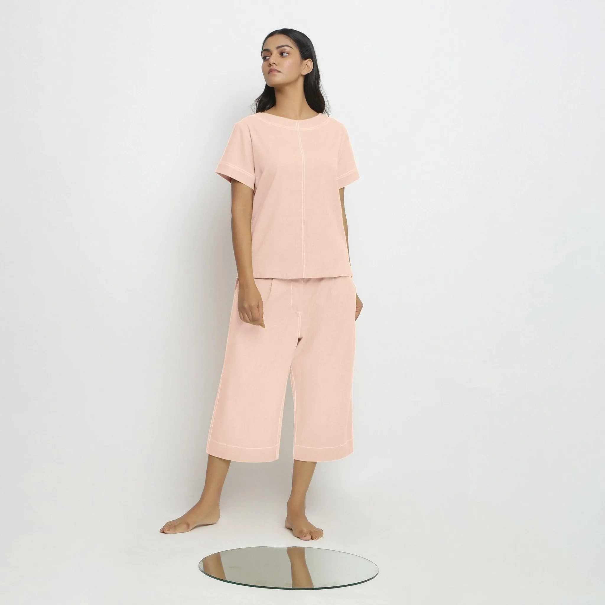 Pink Vegetable-Dyed Handspun Cotton Relaxed Fit Paneled Top