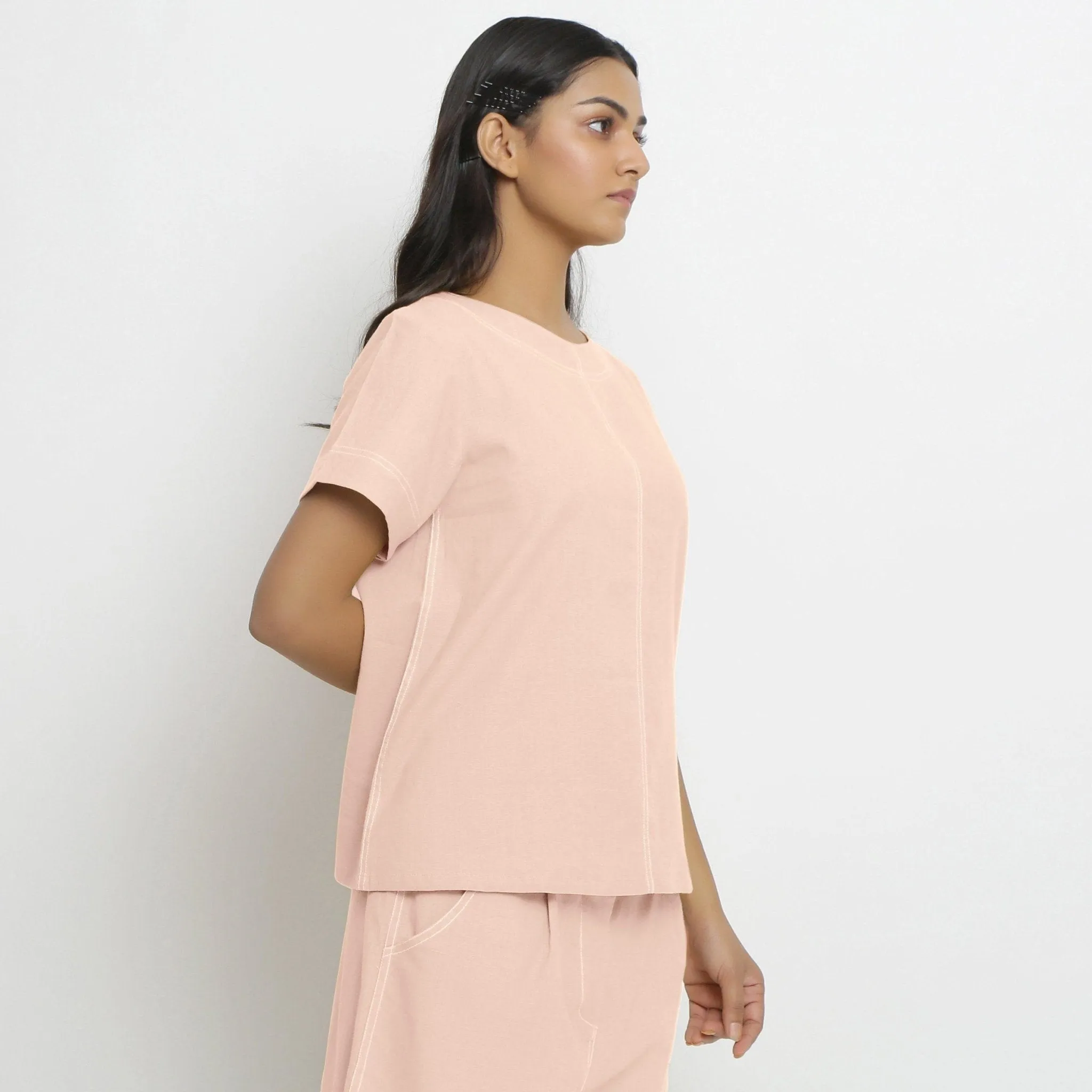 Pink Vegetable-Dyed Handspun Cotton Relaxed Fit Paneled Top