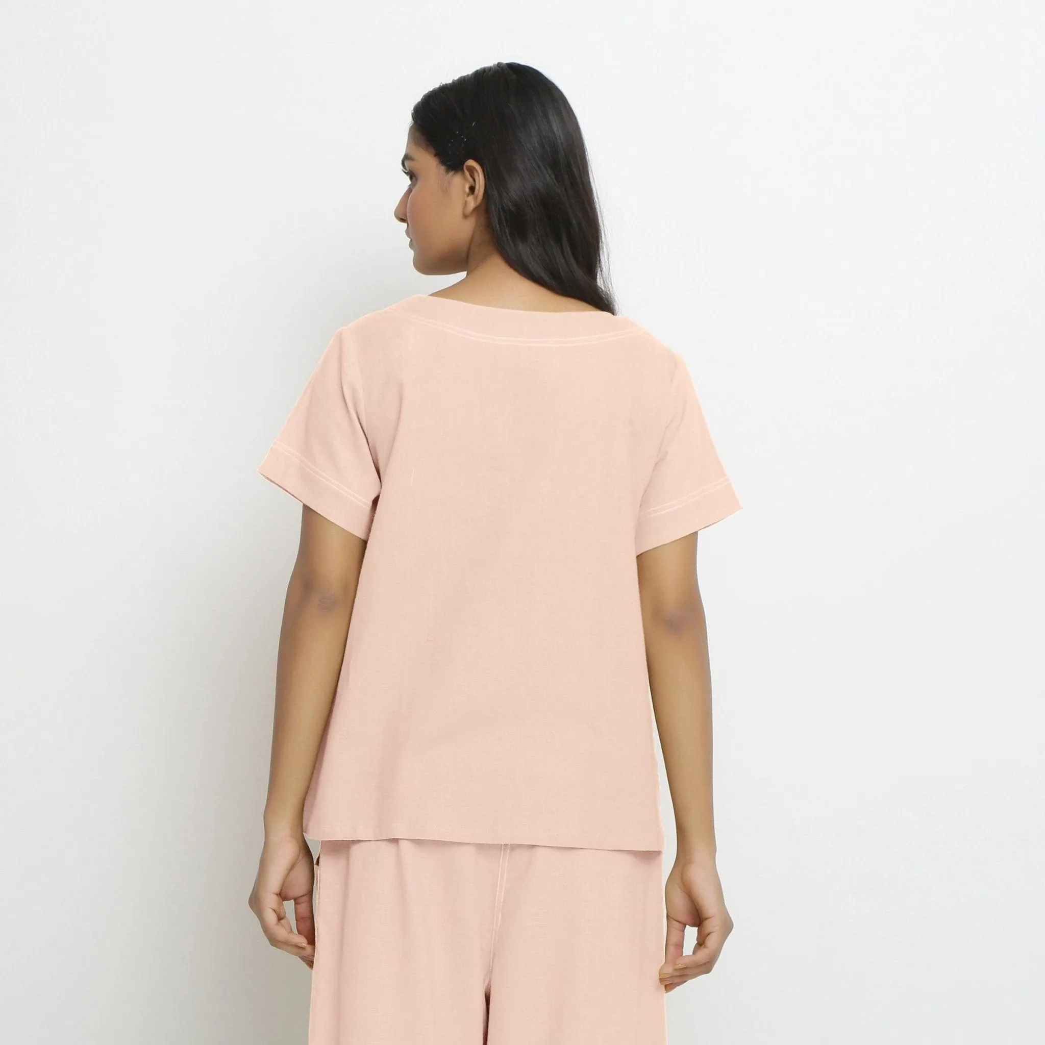 Pink Vegetable-Dyed Handspun Cotton Relaxed Fit Paneled Top