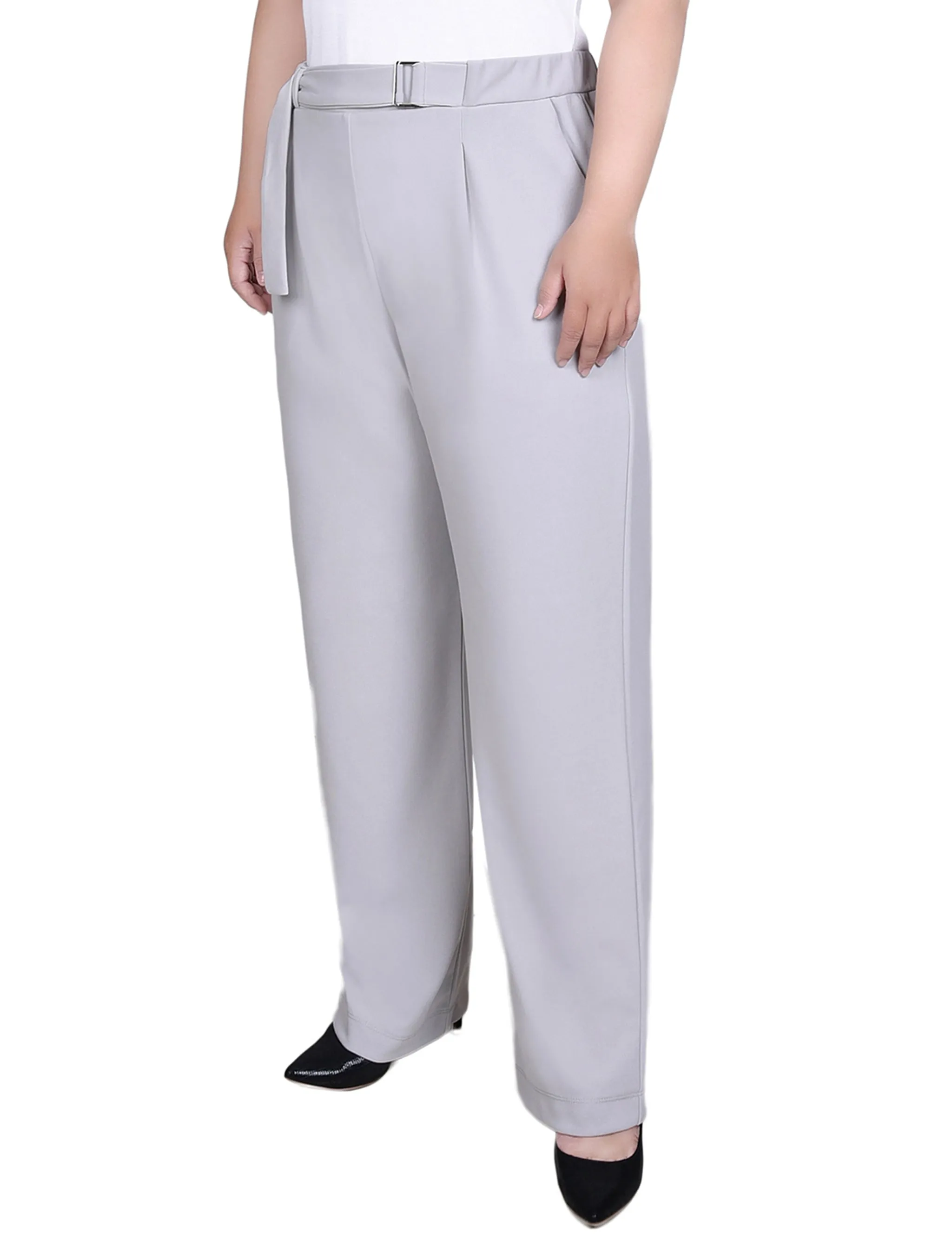 Plus Size Belted Scuba Crepe Pants