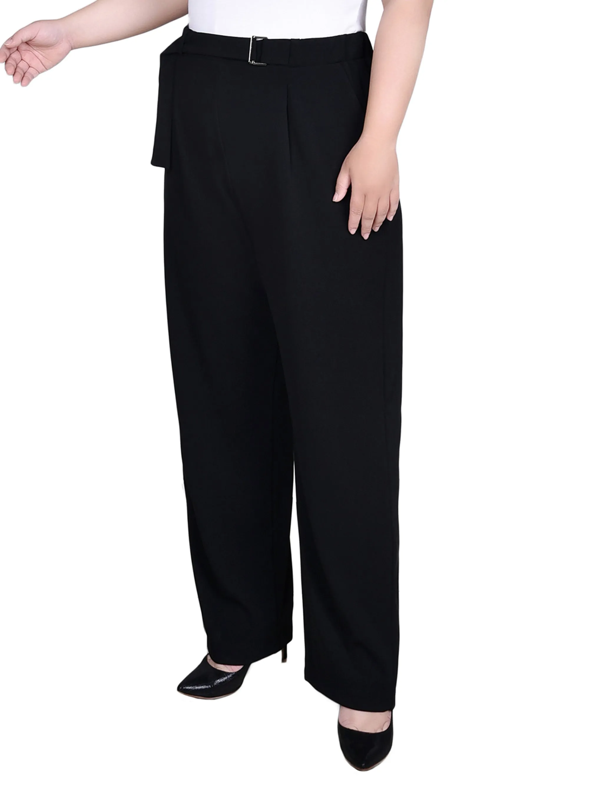 Plus Size Belted Scuba Crepe Pants